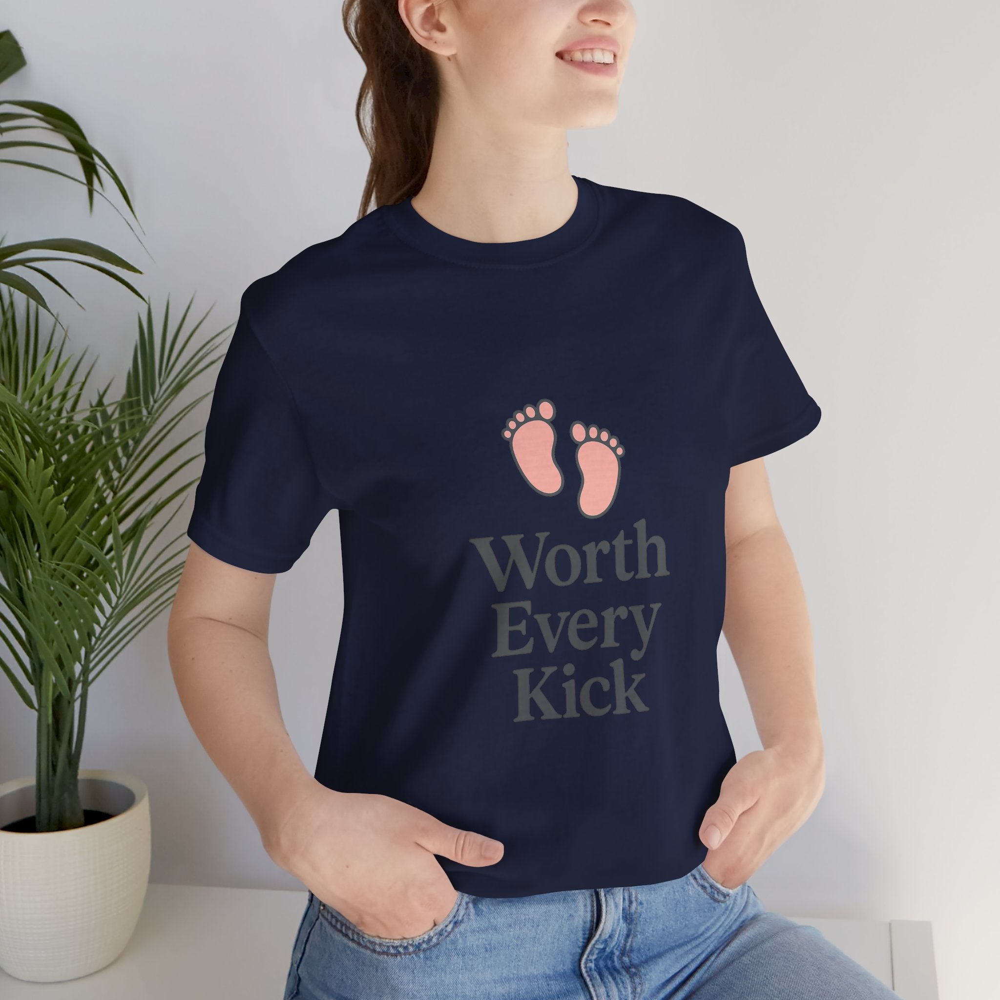 Cute Baby Footprints Tee | Worth Every Kick T-Shirt, Gift for New Parents, Baby Shower, Family Reunion, Unisex Casual Wear