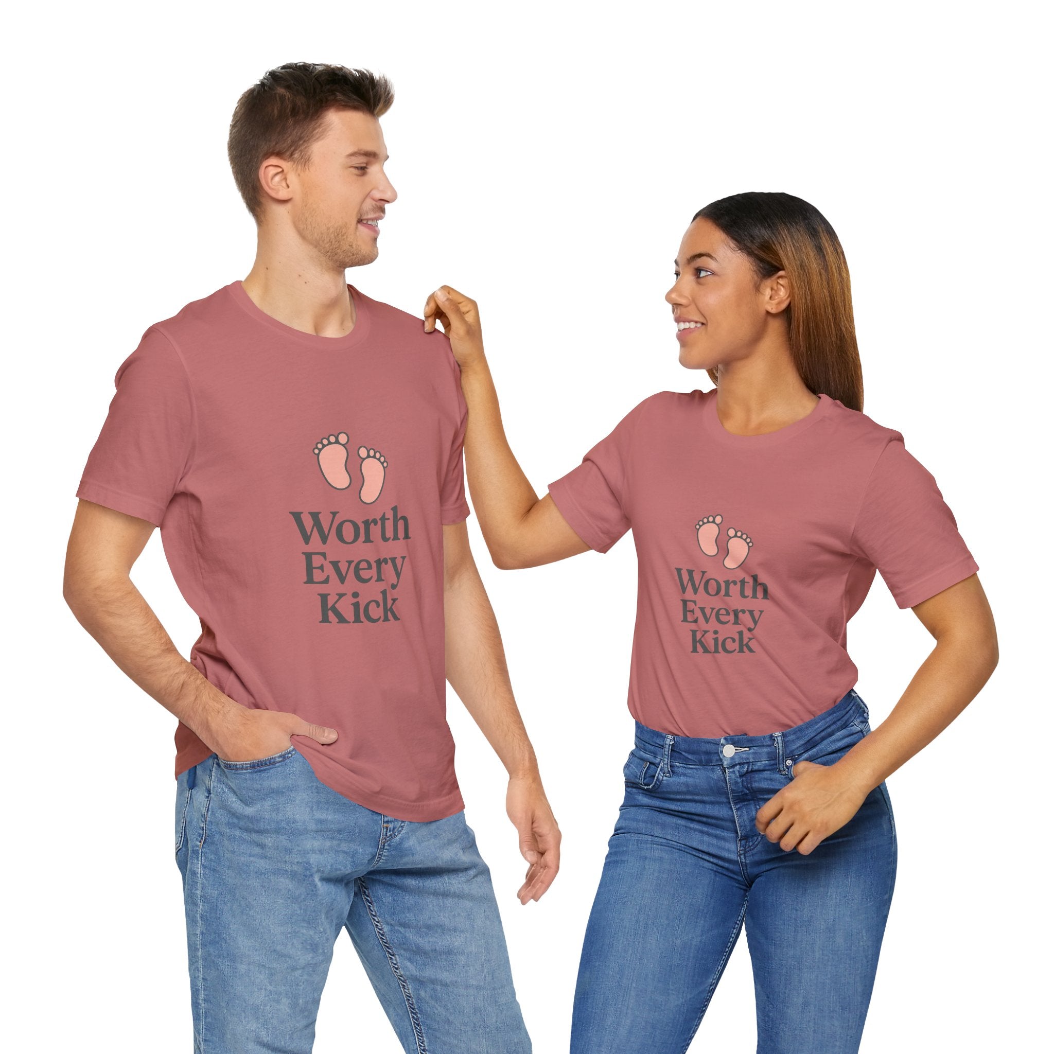 Cute Baby Footprints Tee | Worth Every Kick T-Shirt, Gift for New Parents, Baby Shower, Family Reunion, Unisex Casual Wear