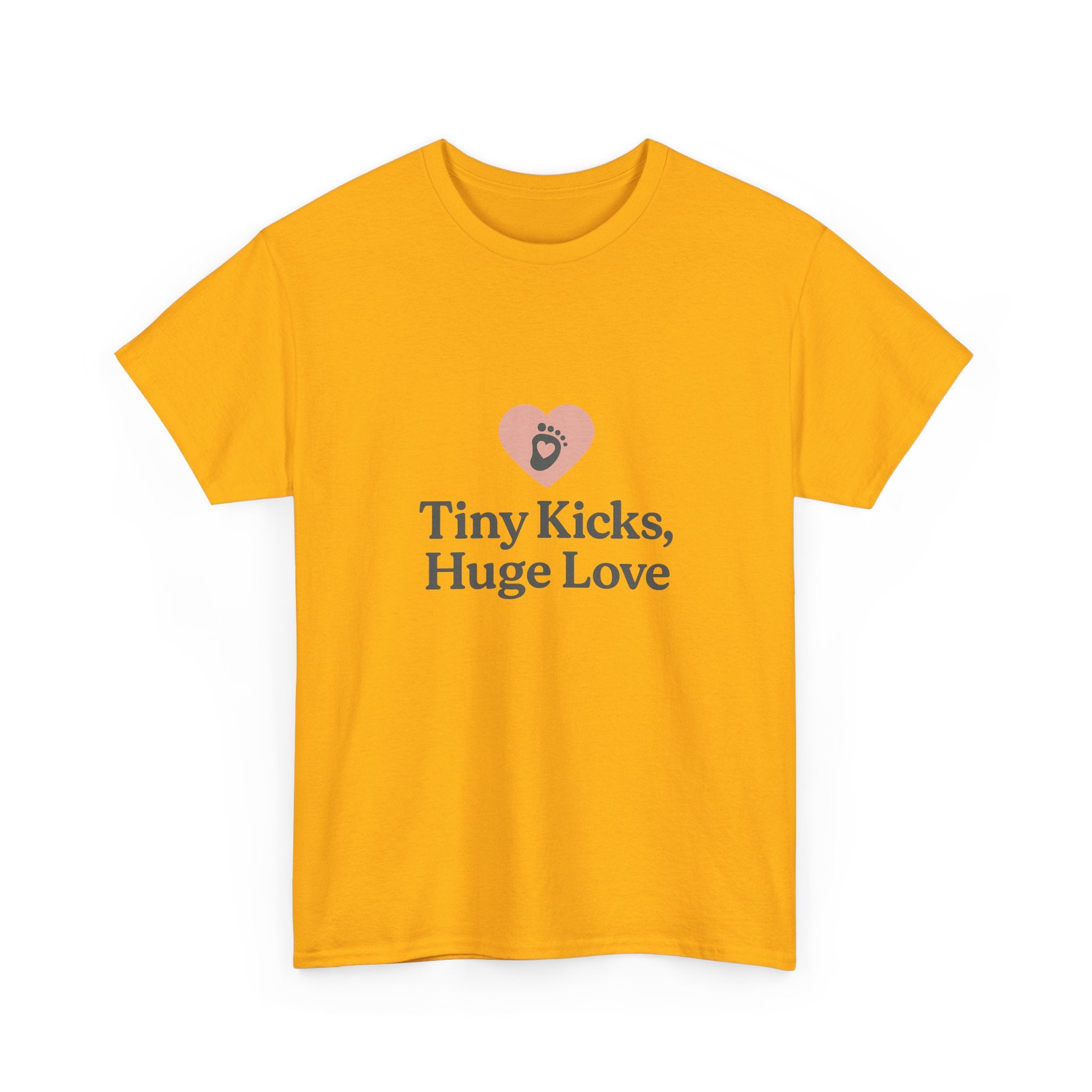 Unisex Heavy Cotton Tee - Tiny Kicks, Huge Love, Baby Shower Gift, Parenting Shirt, Cute Maternity Wear, New Mom Gift, Casual Everyday Tee