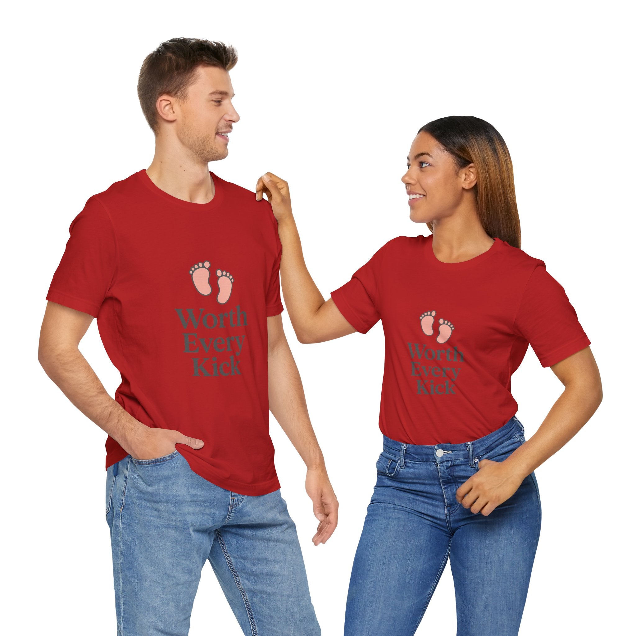 Cute Baby Footprints Tee | Worth Every Kick T-Shirt, Gift for New Parents, Baby Shower, Family Reunion, Unisex Casual Wear
