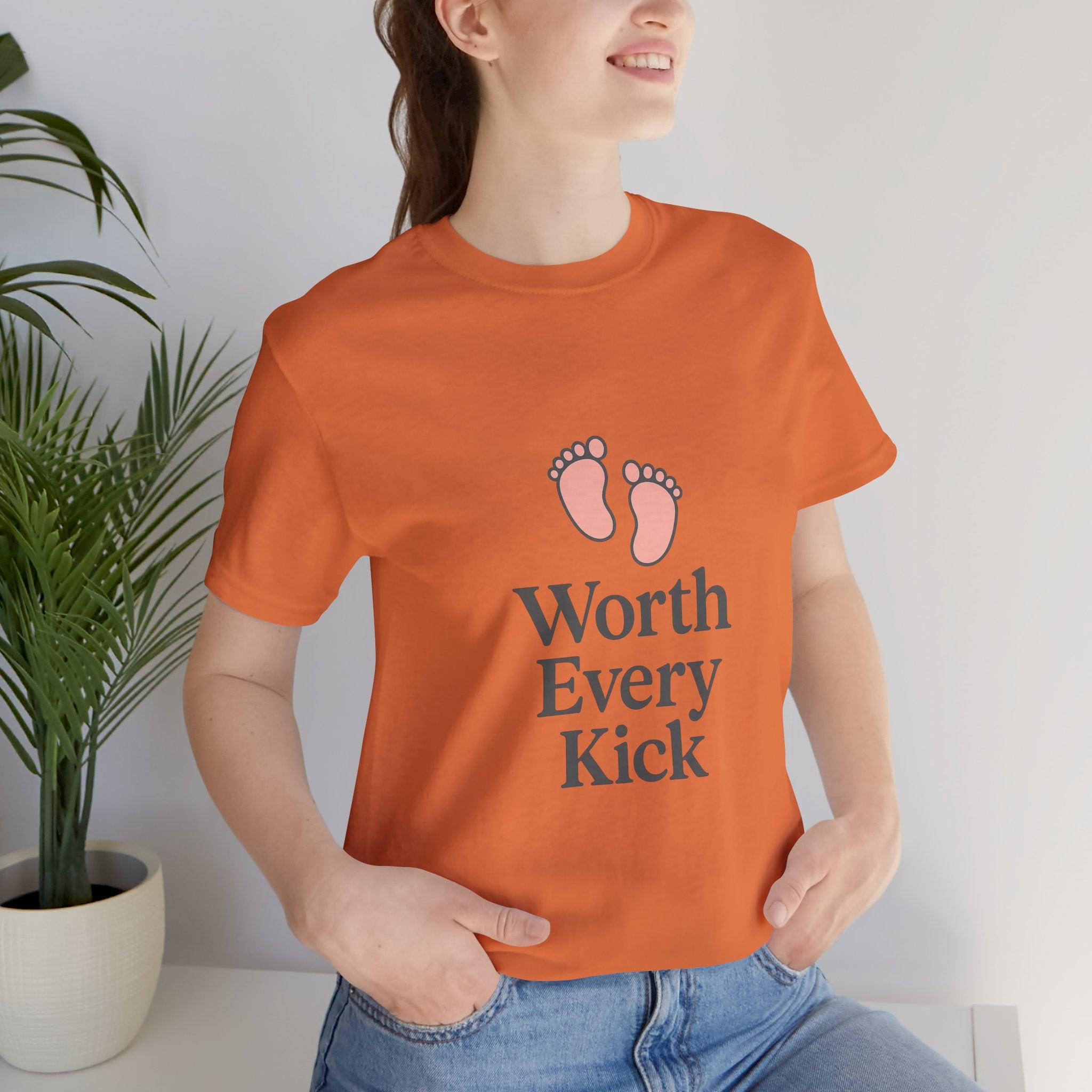 Cute Baby Footprints Tee | Worth Every Kick T-Shirt, Gift for New Parents, Baby Shower, Family Reunion, Unisex Casual Wear