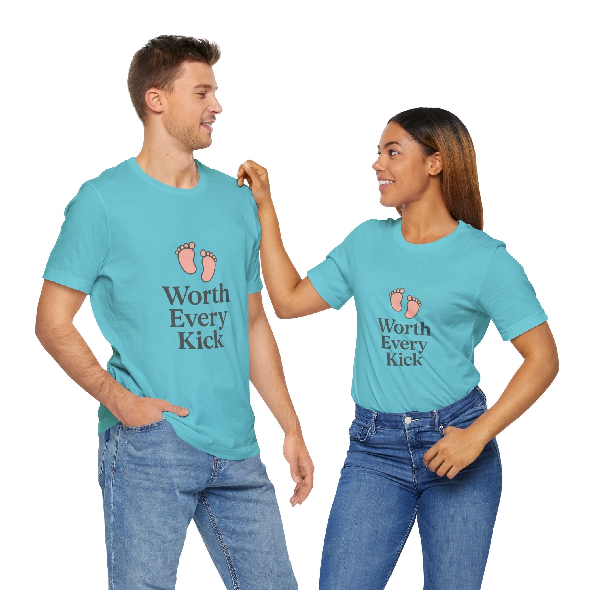 Cute Baby Footprints Tee | Worth Every Kick T-Shirt, Gift for New Parents, Baby Shower, Family Reunion, Unisex Casual Wear