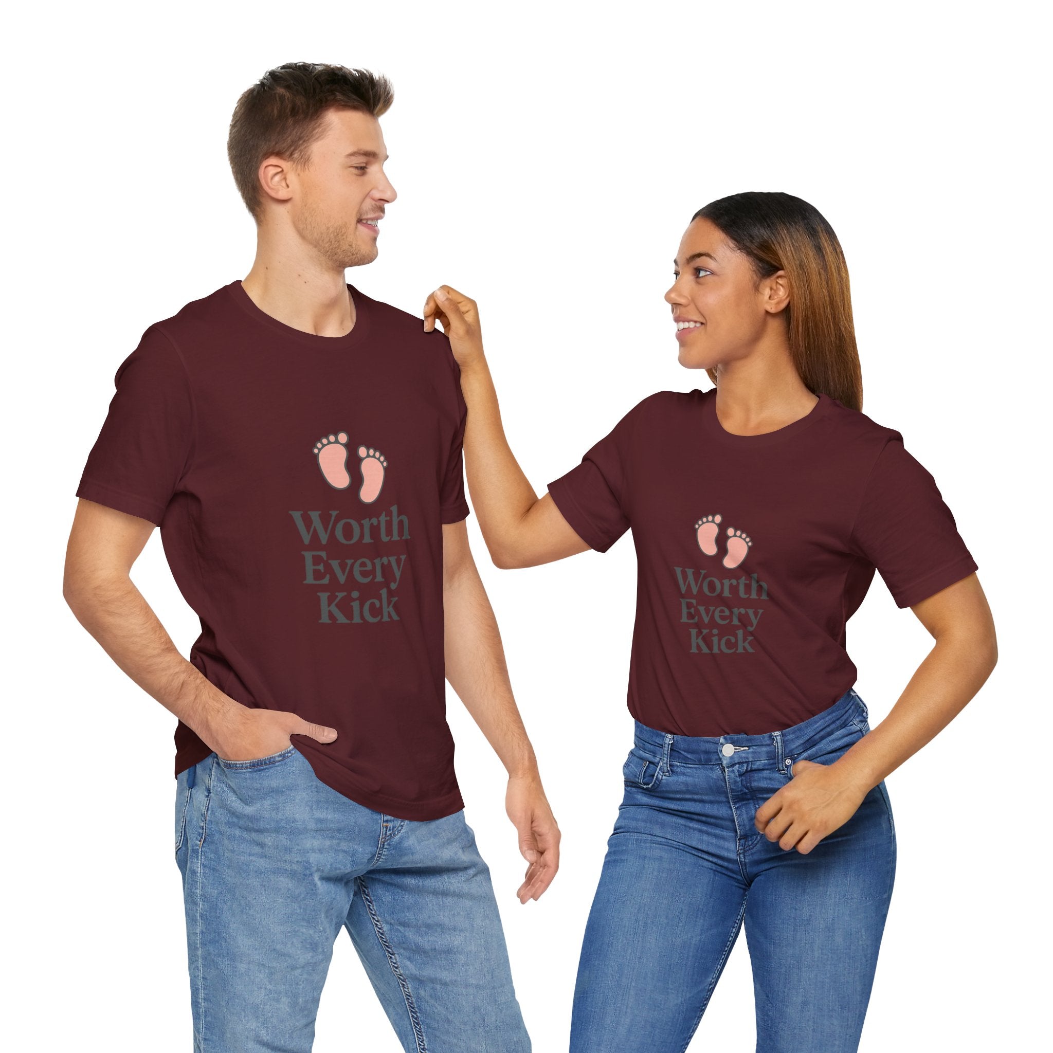 Cute Baby Footprints Tee | Worth Every Kick T-Shirt, Gift for New Parents, Baby Shower, Family Reunion, Unisex Casual Wear