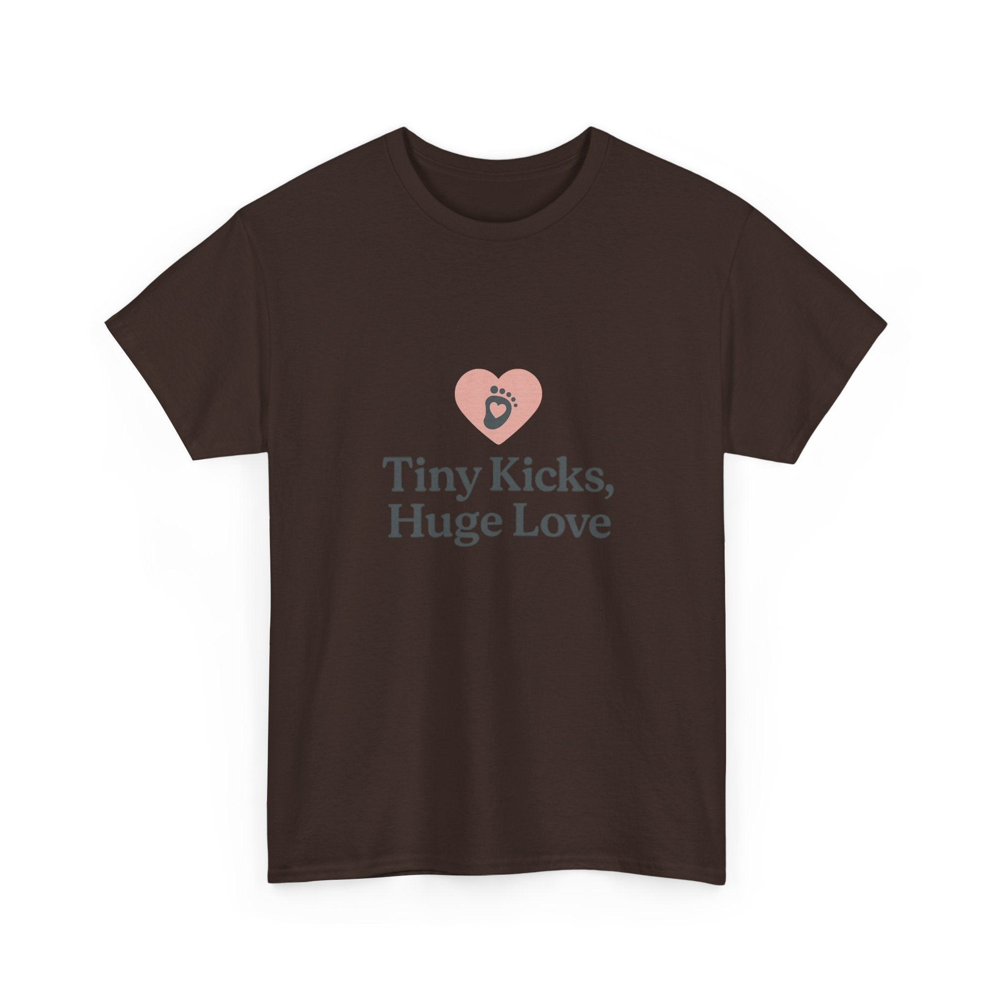 Unisex Heavy Cotton Tee - Tiny Kicks, Huge Love, Baby Shower Gift, Parenting Shirt, Cute Maternity Wear, New Mom Gift, Casual Everyday Tee