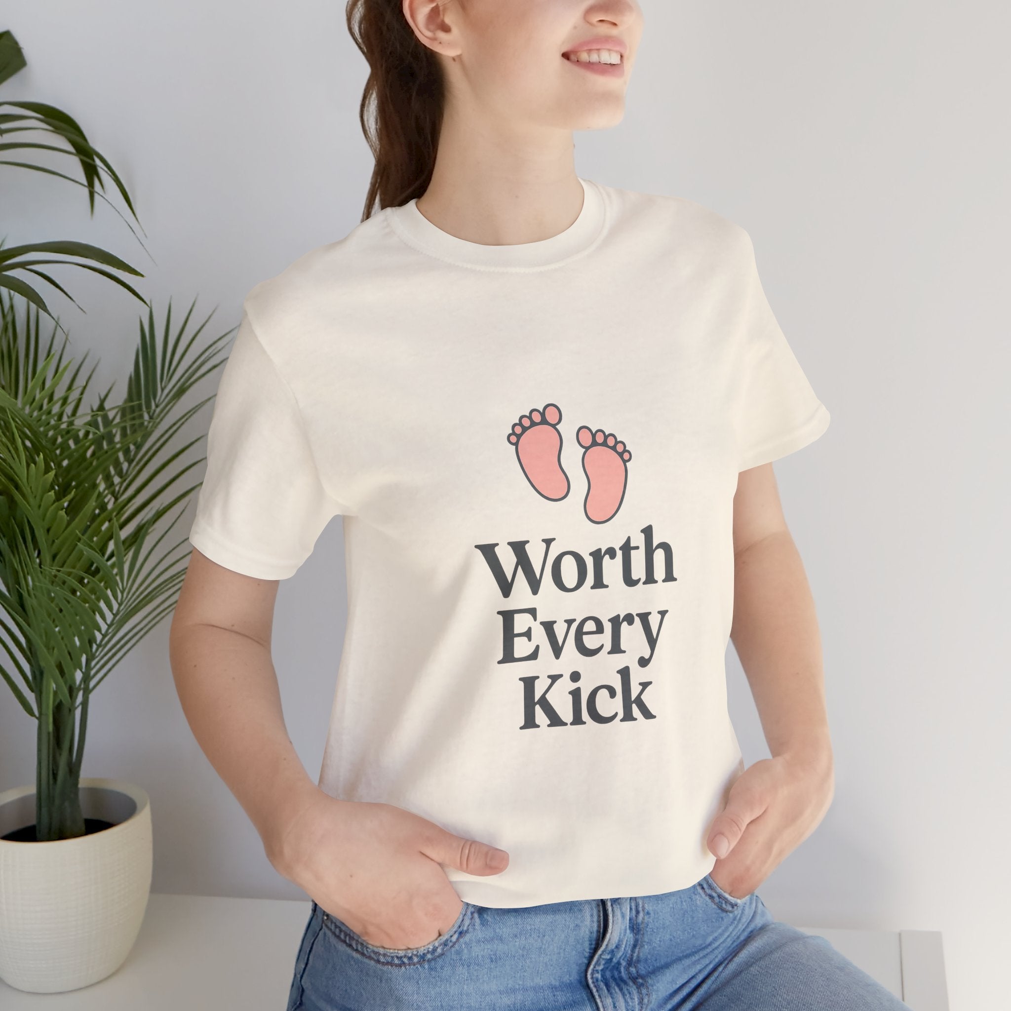 Cute Baby Footprints Tee | Worth Every Kick T-Shirt, Gift for New Parents, Baby Shower, Family Reunion, Unisex Casual Wear