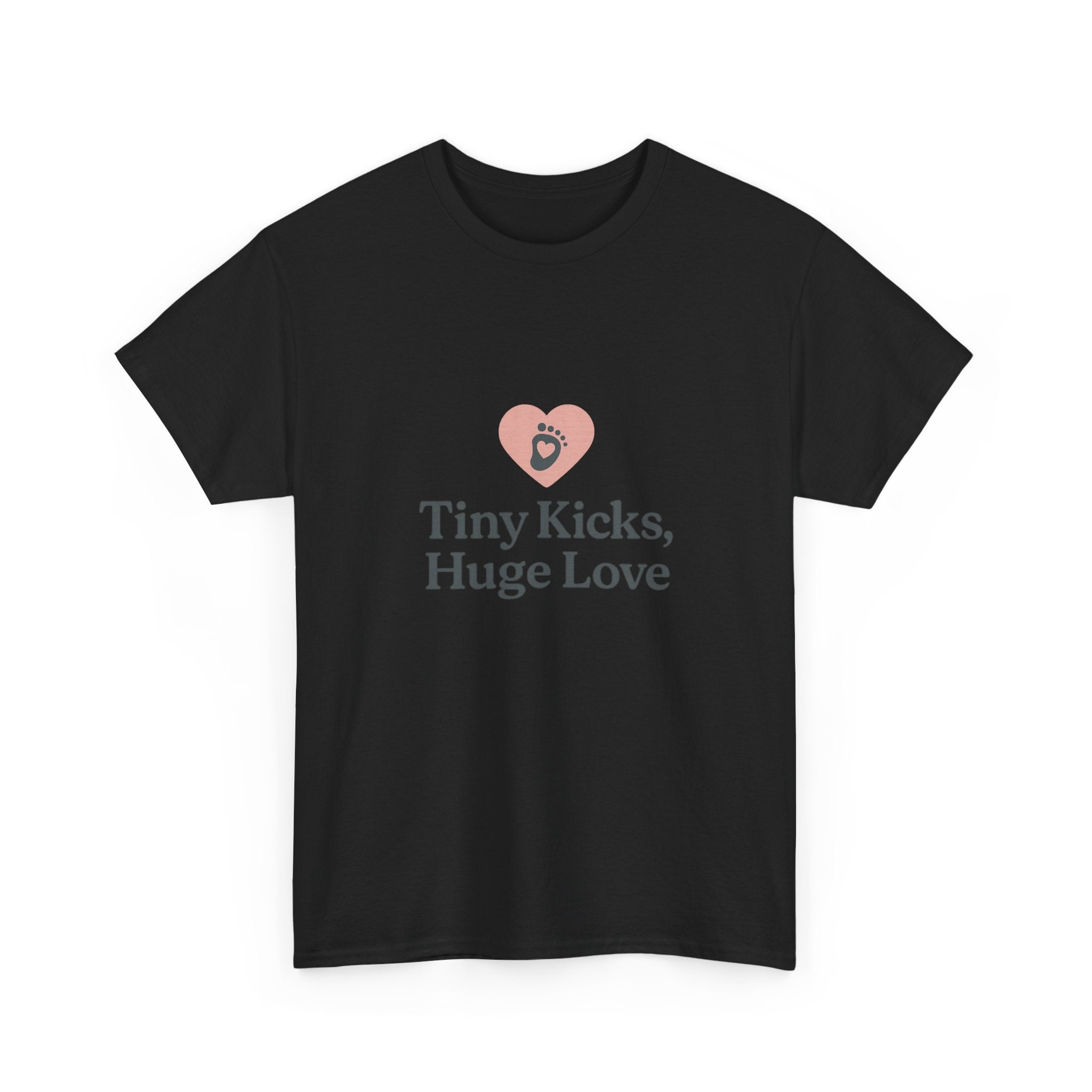 Unisex Heavy Cotton Tee - Tiny Kicks, Huge Love, Baby Shower Gift, Parenting Shirt, Cute Maternity Wear, New Mom Gift, Casual Everyday Tee