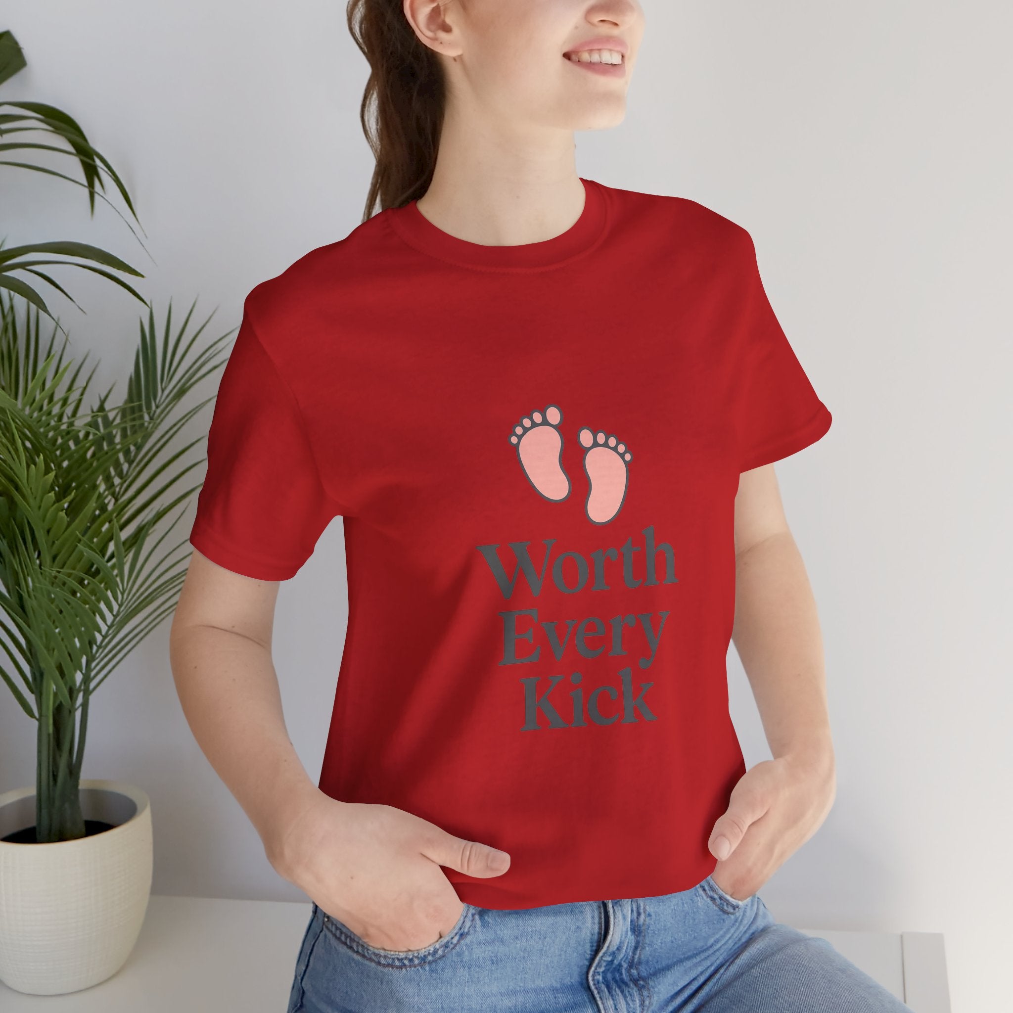 Cute Baby Footprints Tee | Worth Every Kick T-Shirt, Gift for New Parents, Baby Shower, Family Reunion, Unisex Casual Wear