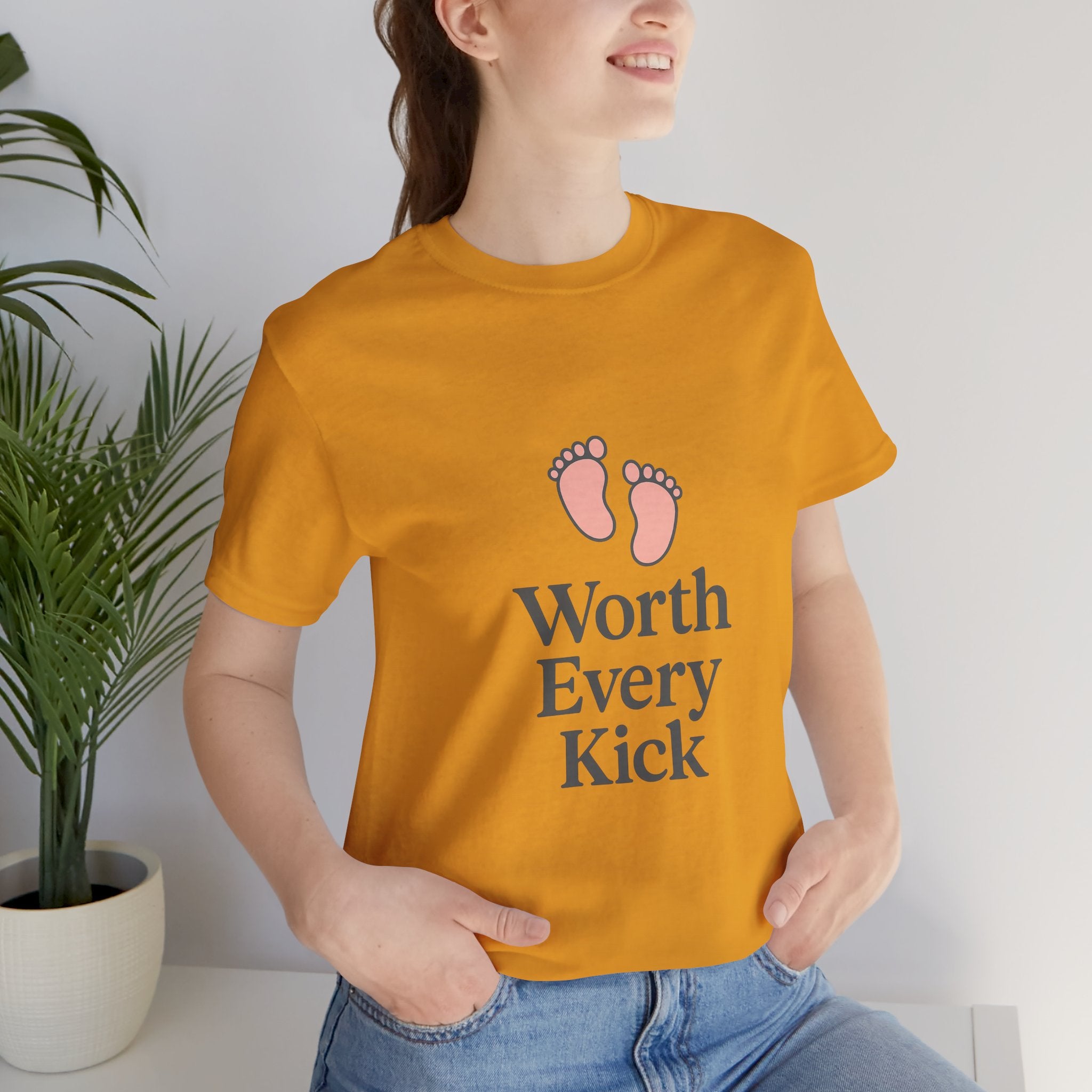 Cute Baby Footprints Tee | Worth Every Kick T-Shirt, Gift for New Parents, Baby Shower, Family Reunion, Unisex Casual Wear