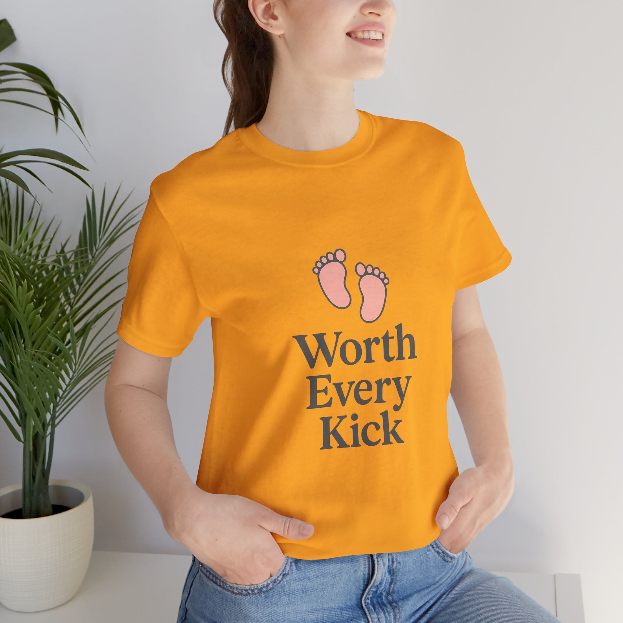 Cute Baby Footprints Tee | Worth Every Kick T-Shirt, Gift for New Parents, Baby Shower, Family Reunion, Unisex Casual Wear