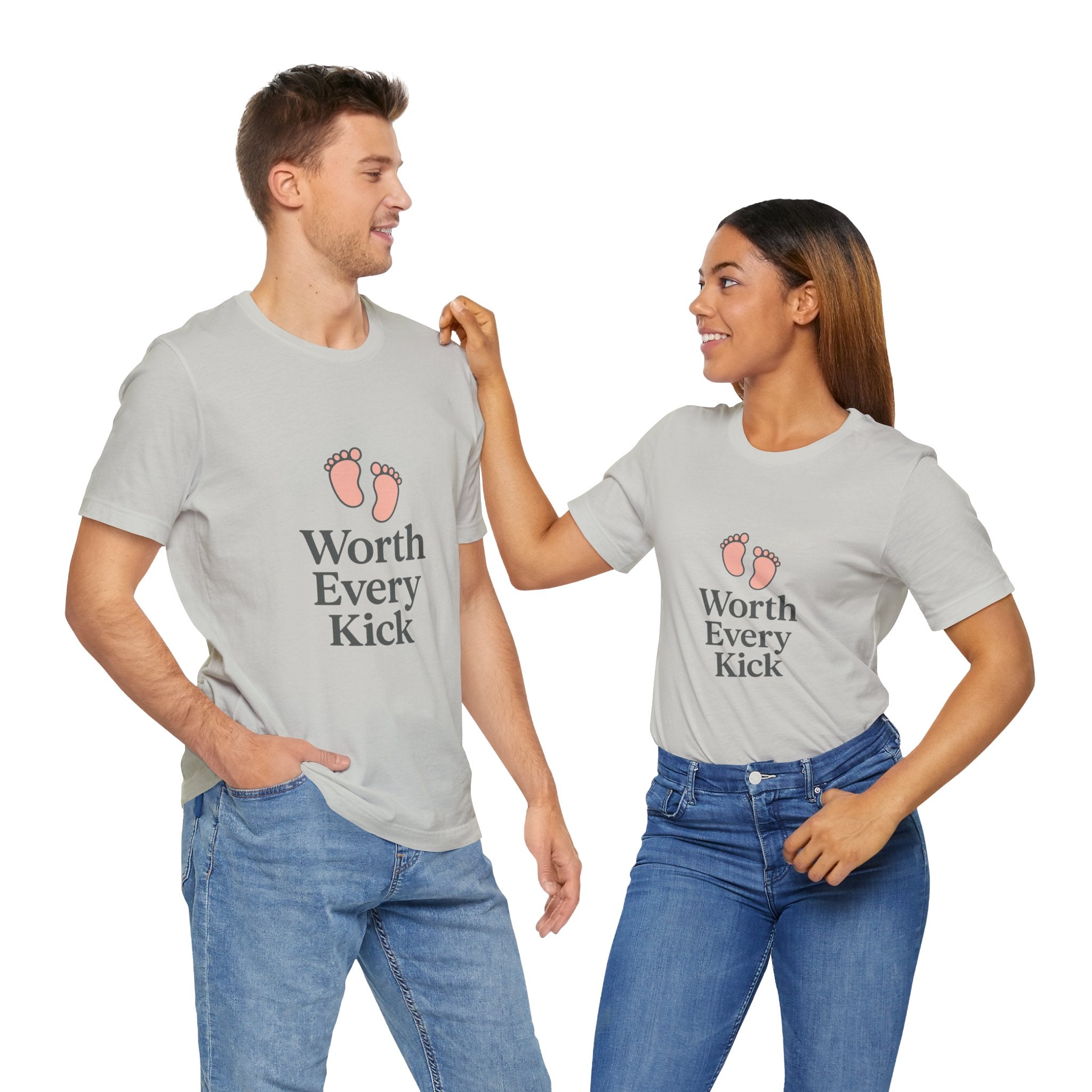 Cute Baby Footprints Tee | Worth Every Kick T-Shirt, Gift for New Parents, Baby Shower, Family Reunion, Unisex Casual Wear
