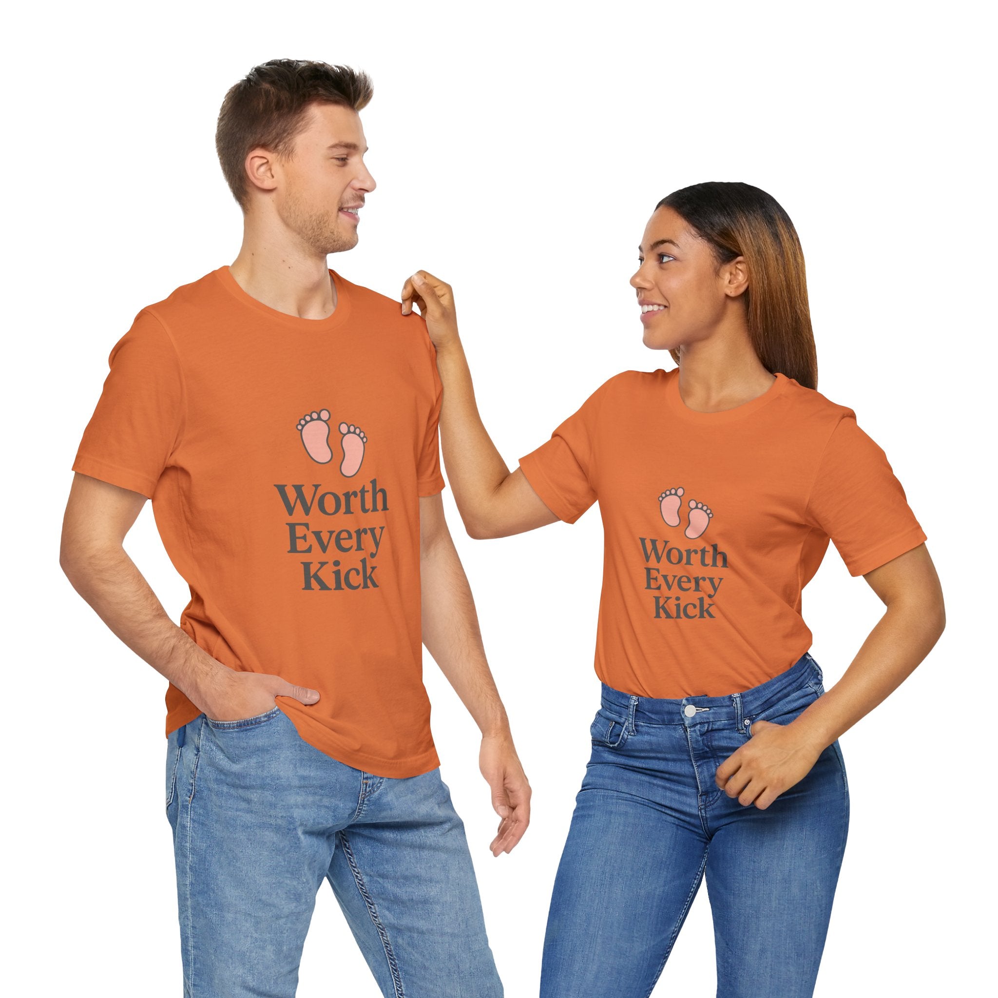 Cute Baby Footprints Tee | Worth Every Kick T-Shirt, Gift for New Parents, Baby Shower, Family Reunion, Unisex Casual Wear