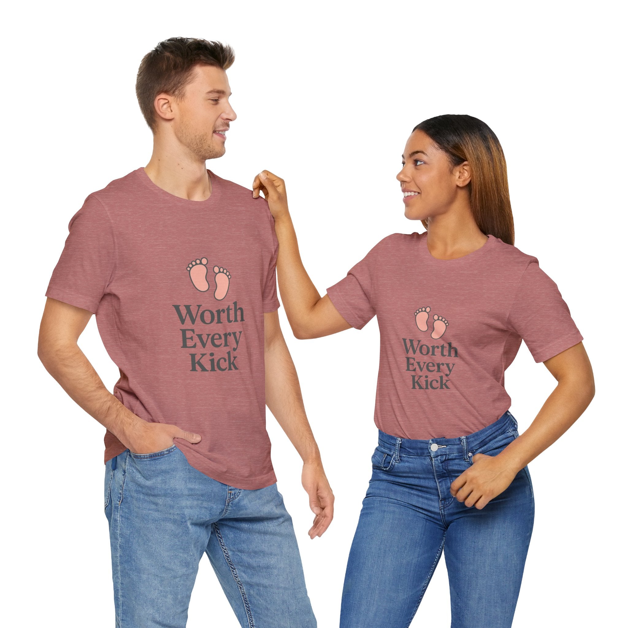 Cute Baby Footprints Tee | Worth Every Kick T-Shirt, Gift for New Parents, Baby Shower, Family Reunion, Unisex Casual Wear