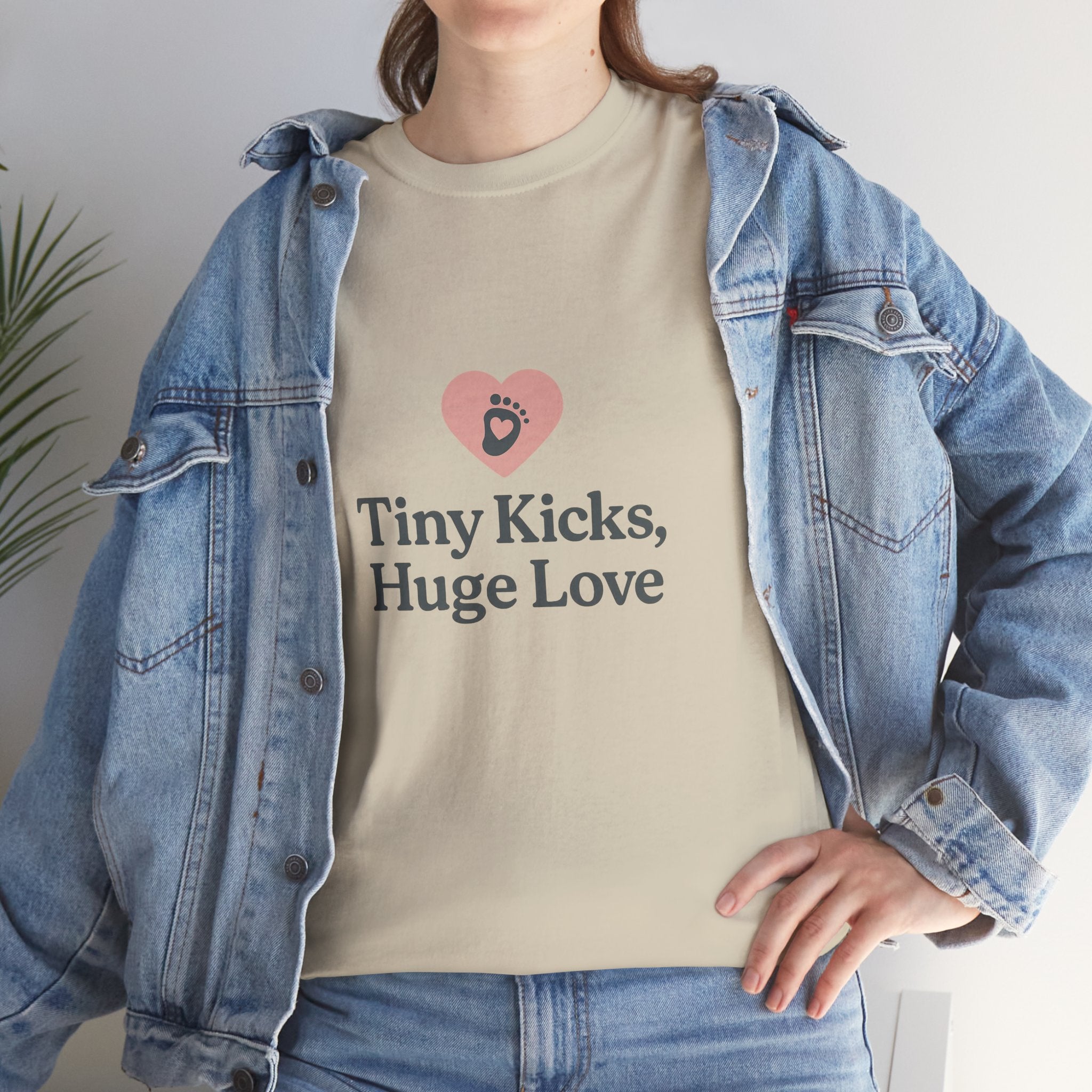 Unisex Heavy Cotton Tee - Tiny Kicks, Huge Love, Baby Shower Gift, Parenting Shirt, Cute Maternity Wear, New Mom Gift, Casual Everyday Tee