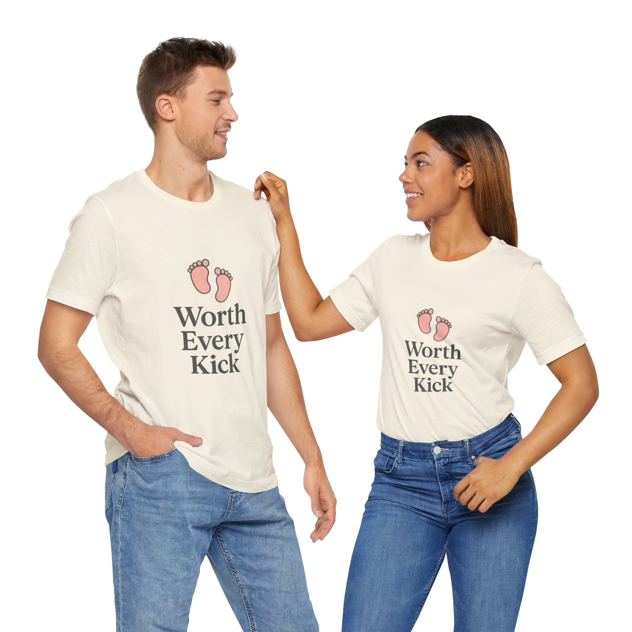 Cute Baby Footprints Tee | Worth Every Kick T-Shirt, Gift for New Parents, Baby Shower, Family Reunion, Unisex Casual Wear