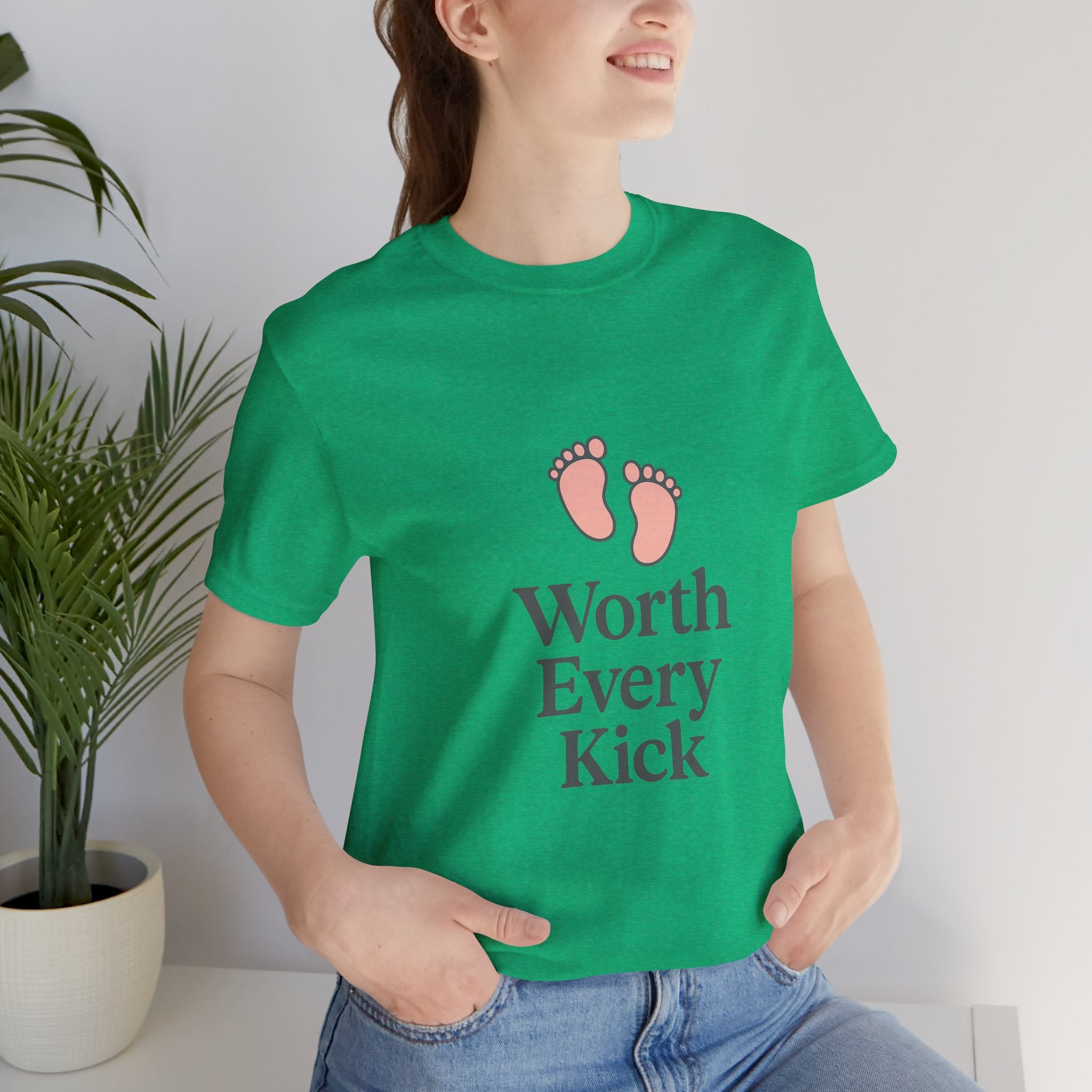 Cute Baby Footprints Tee | Worth Every Kick T-Shirt, Gift for New Parents, Baby Shower, Family Reunion, Unisex Casual Wear