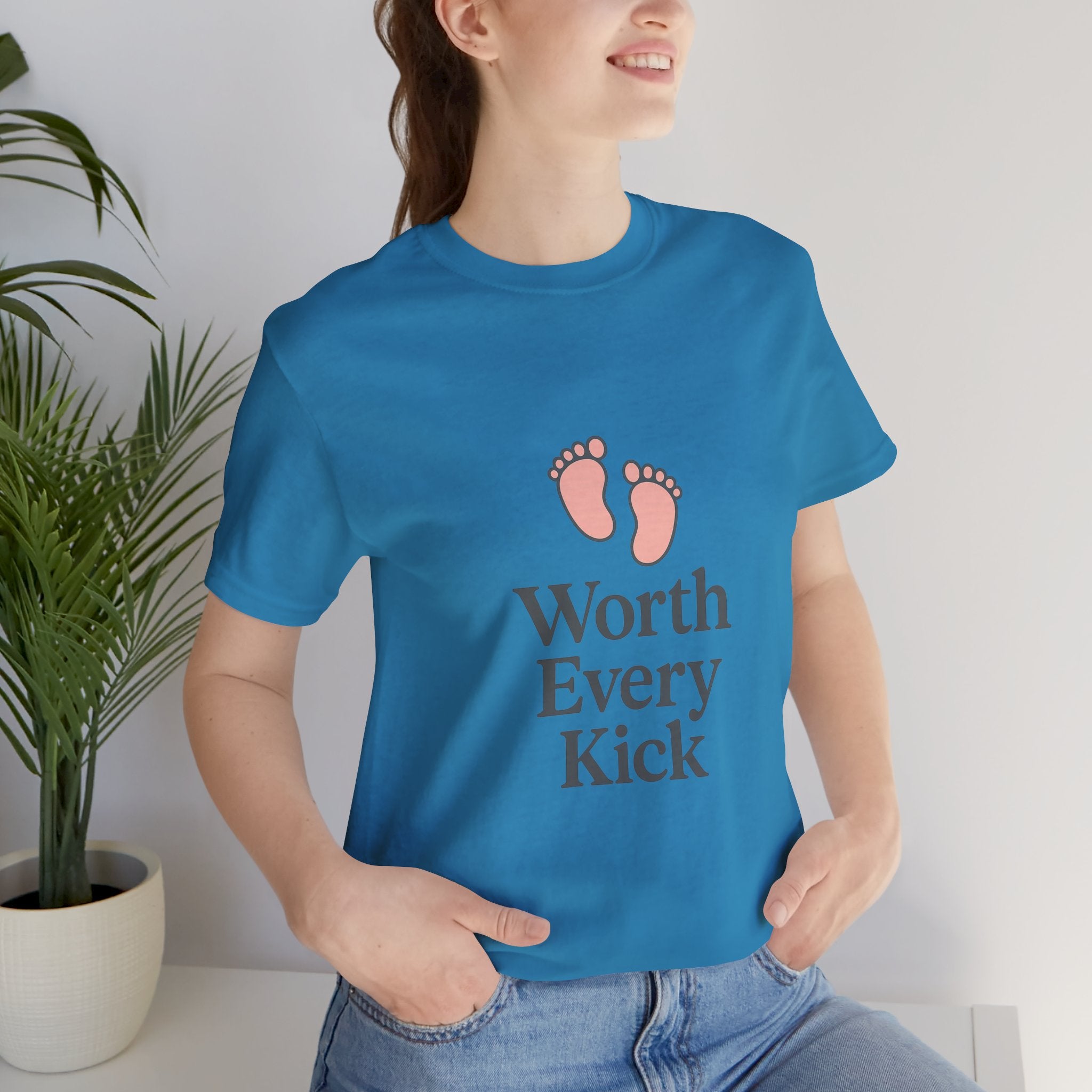 Cute Baby Footprints Tee | Worth Every Kick T-Shirt, Gift for New Parents, Baby Shower, Family Reunion, Unisex Casual Wear