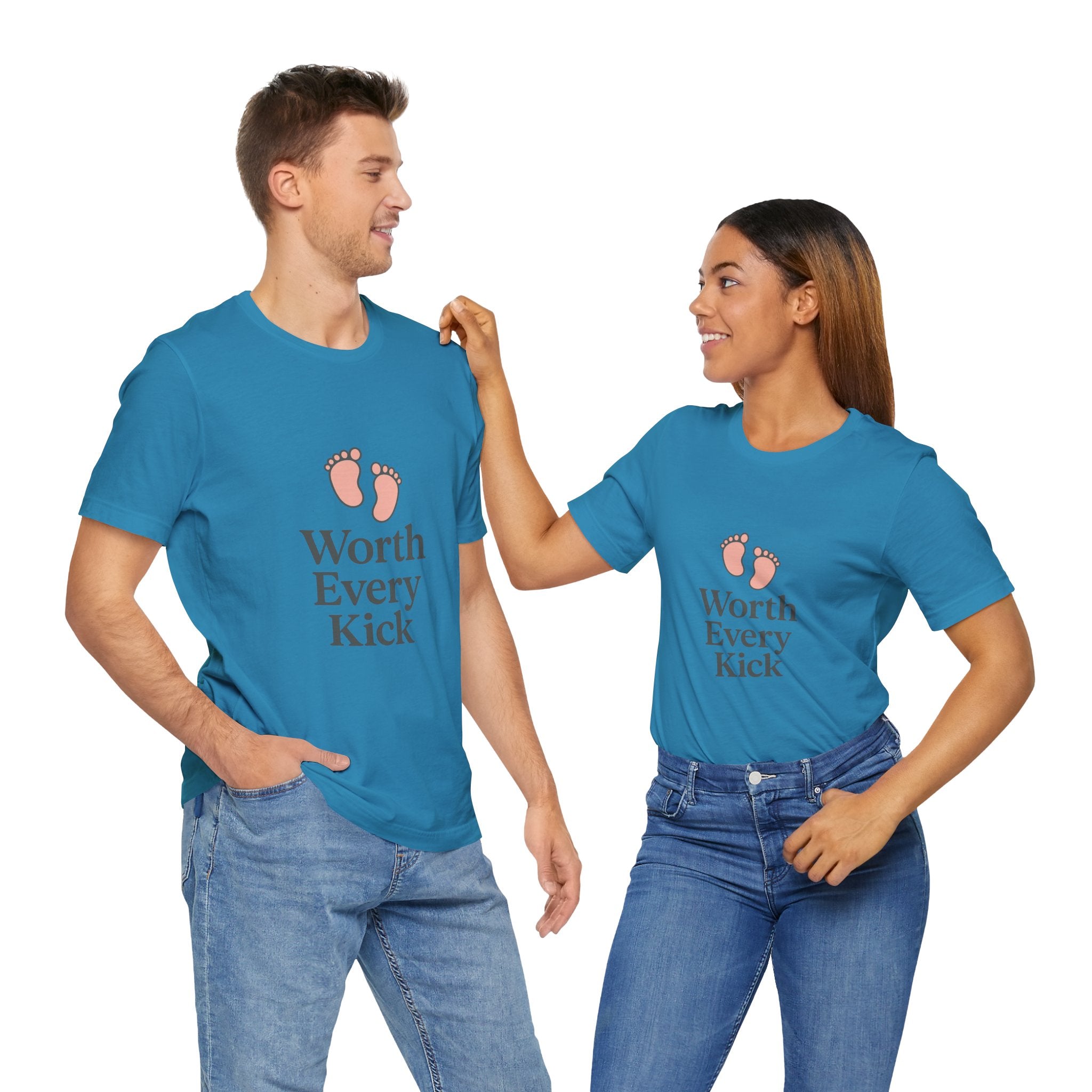 Cute Baby Footprints Tee | Worth Every Kick T-Shirt, Gift for New Parents, Baby Shower, Family Reunion, Unisex Casual Wear