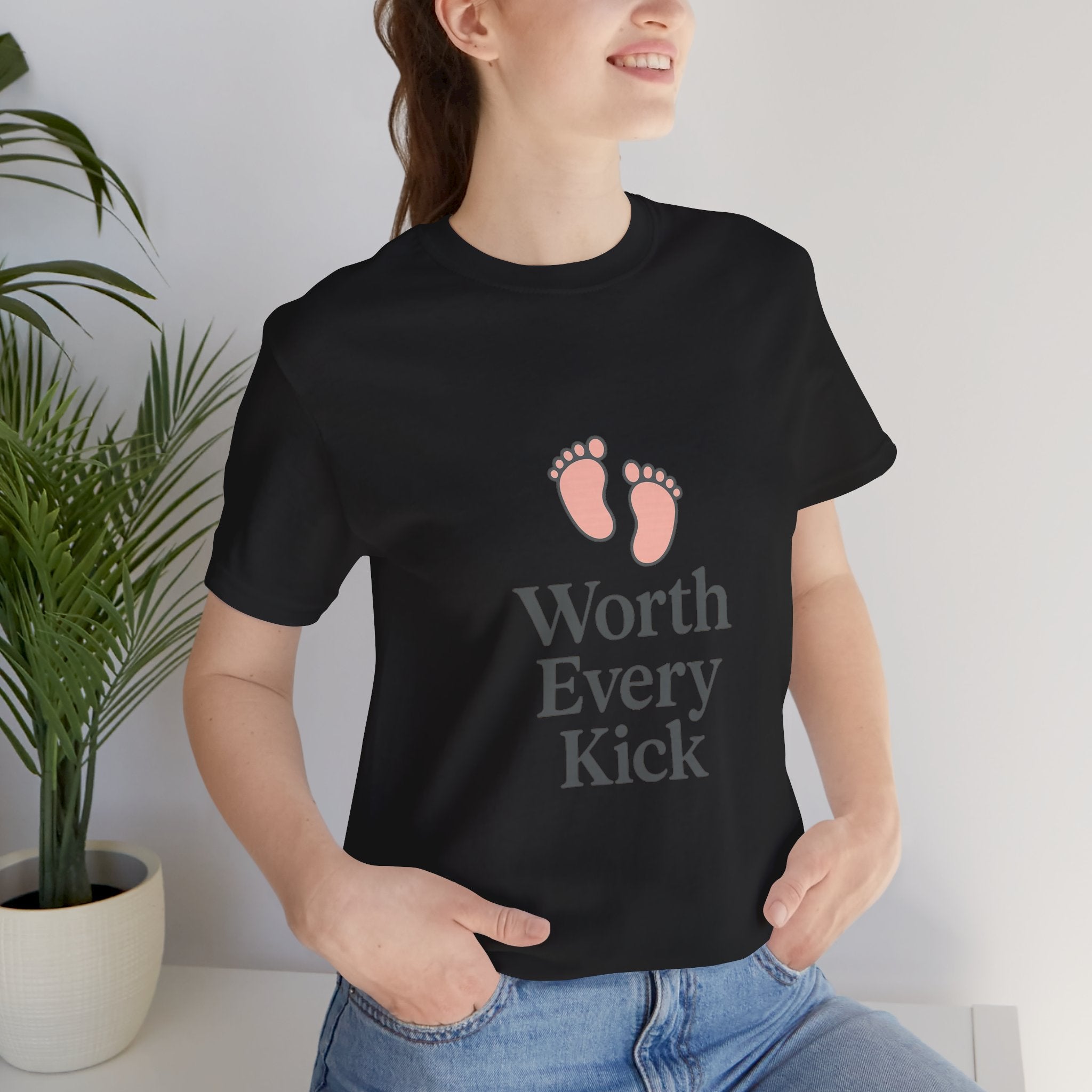 Cute Baby Footprints Tee | Worth Every Kick T-Shirt, Gift for New Parents, Baby Shower, Family Reunion, Unisex Casual Wear