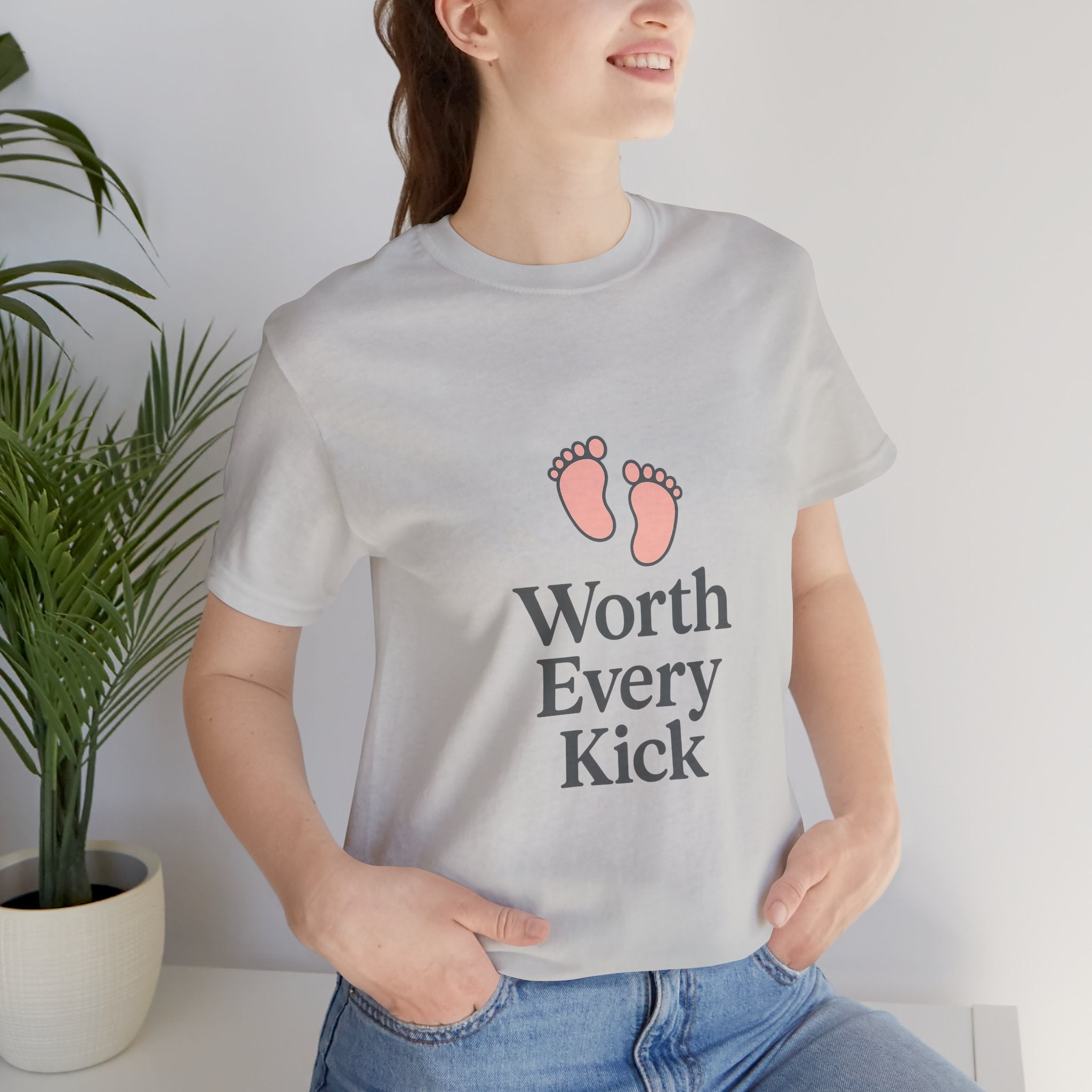 Cute Baby Footprints Tee | Worth Every Kick T-Shirt, Gift for New Parents, Baby Shower, Family Reunion, Unisex Casual Wear