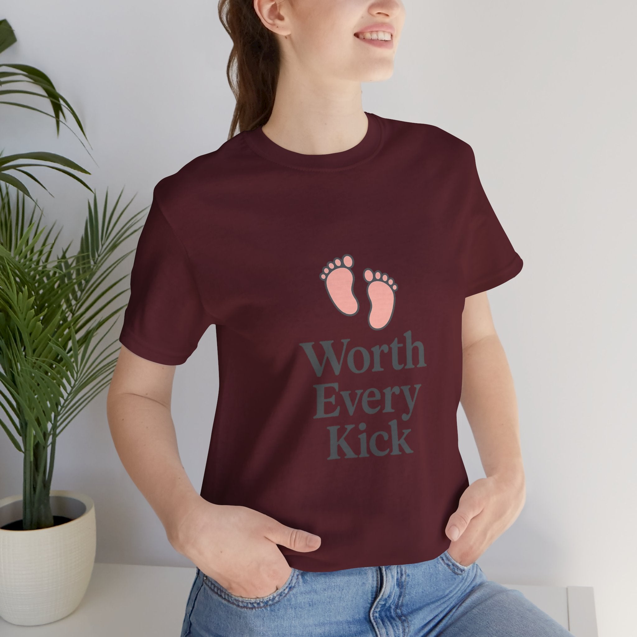 Cute Baby Footprints Tee | Worth Every Kick T-Shirt, Gift for New Parents, Baby Shower, Family Reunion, Unisex Casual Wear