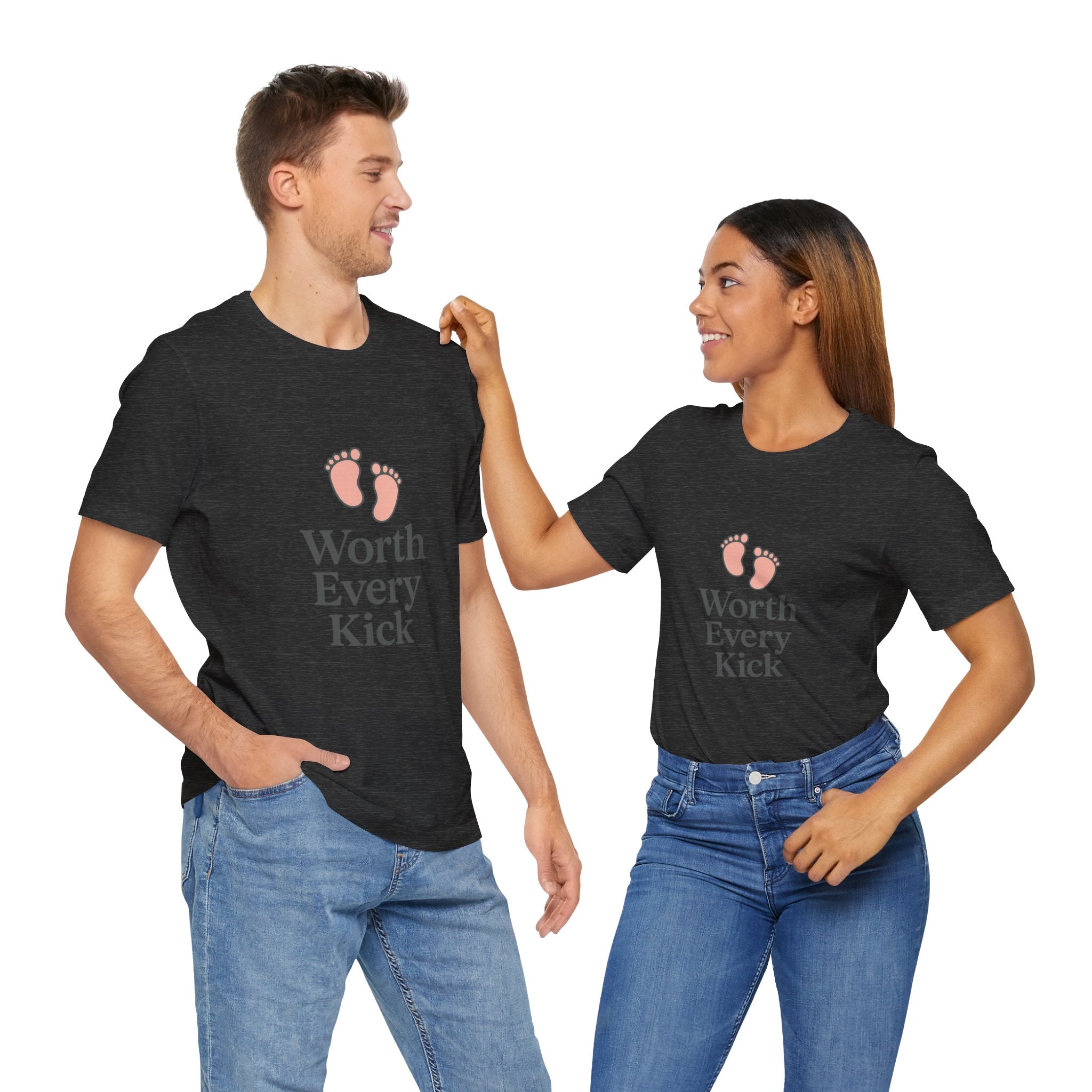 Cute Baby Footprints Tee | Worth Every Kick T-Shirt, Gift for New Parents, Baby Shower, Family Reunion, Unisex Casual Wear