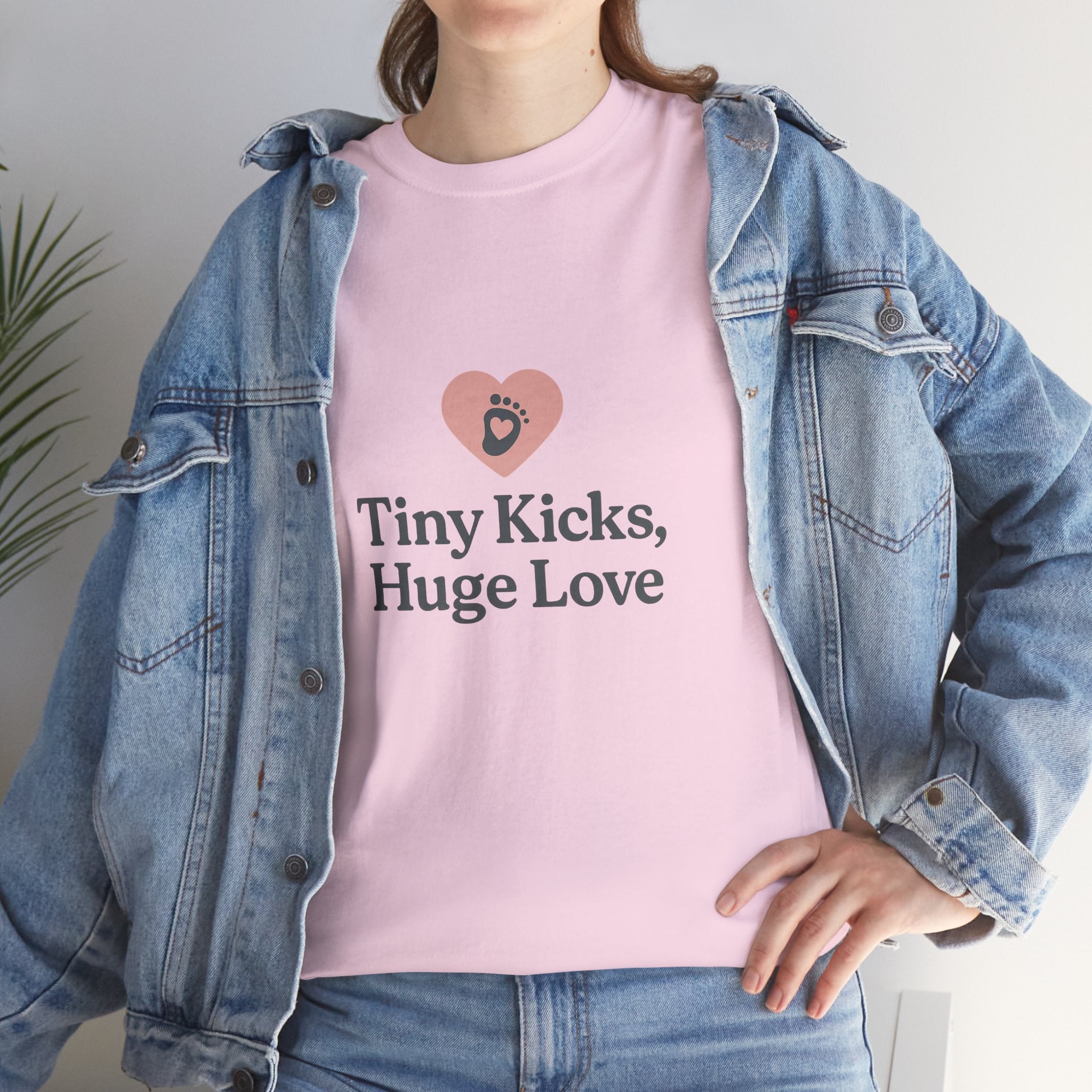 Unisex Heavy Cotton Tee - Tiny Kicks, Huge Love, Baby Shower Gift, Parenting Shirt, Cute Maternity Wear, New Mom Gift, Casual Everyday Tee