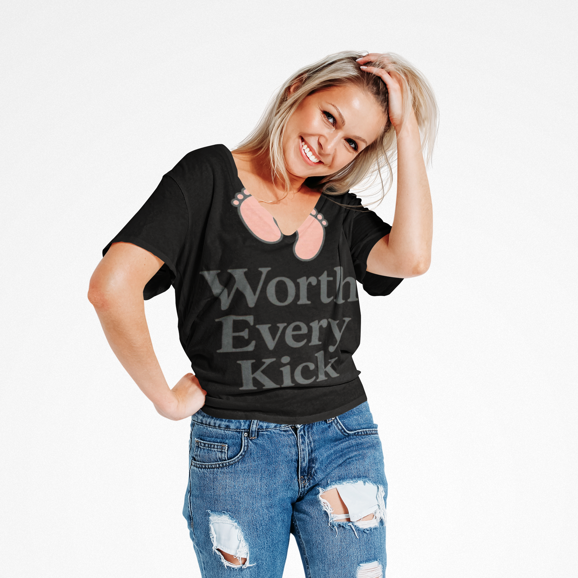 Cute Baby Footprints Tee | Worth Every Kick T-Shirt, Gift for New Parents, Baby Shower, Family Reunion, Unisex Casual Wear