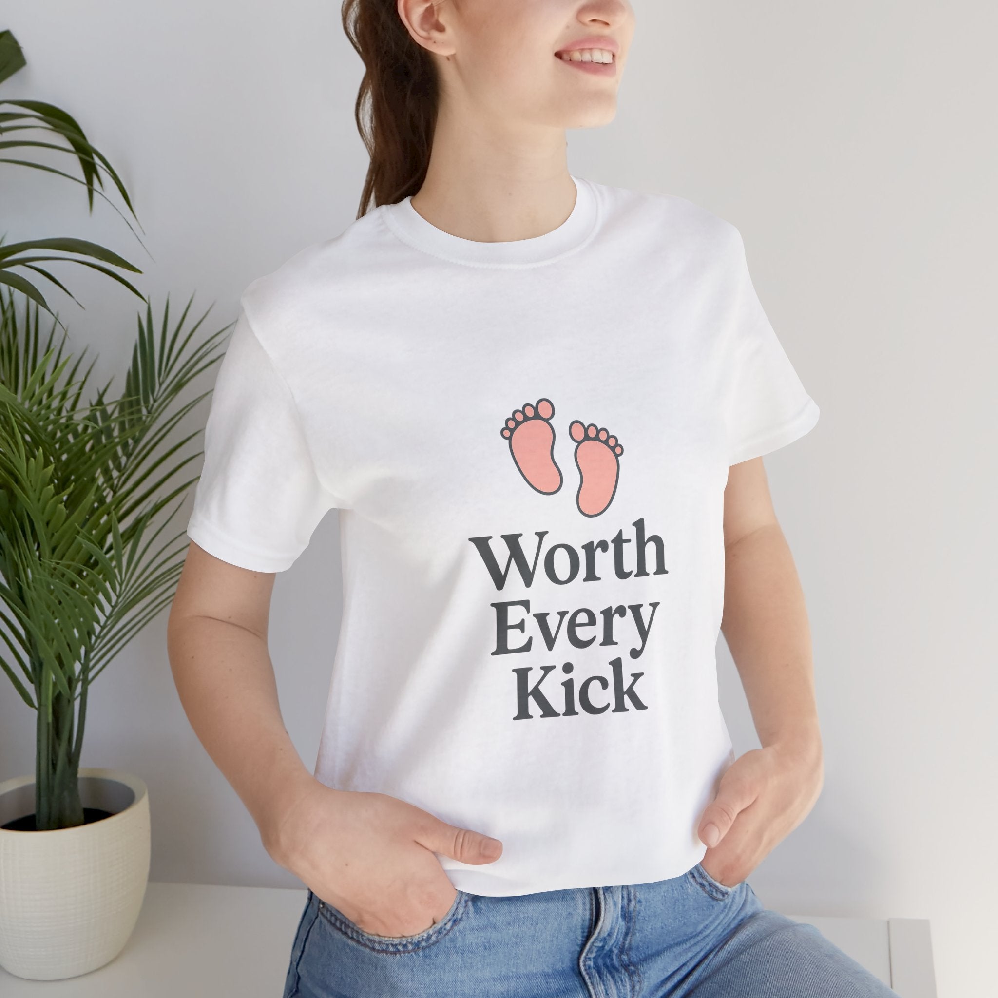 Cute Baby Footprints Tee | Worth Every Kick T-Shirt, Gift for New Parents, Baby Shower, Family Reunion, Unisex Casual Wear