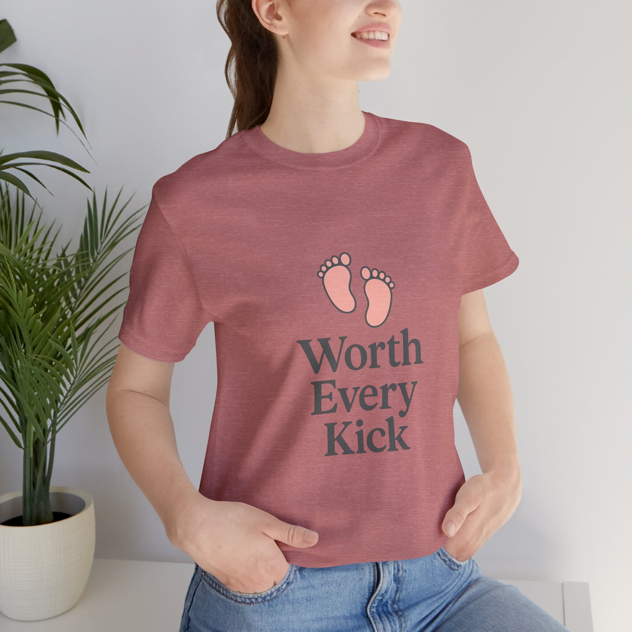 Cute Baby Footprints Tee | Worth Every Kick T-Shirt, Gift for New Parents, Baby Shower, Family Reunion, Unisex Casual Wear