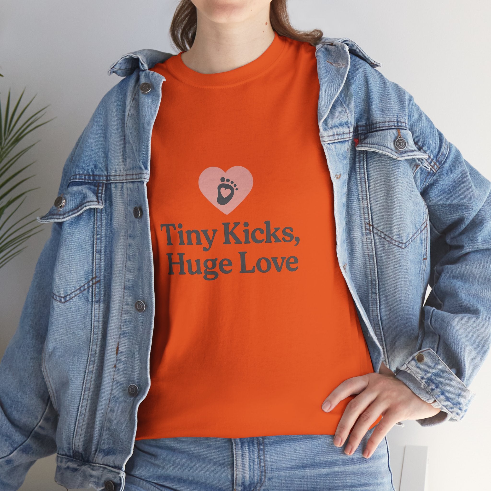 Unisex Heavy Cotton Tee - Tiny Kicks, Huge Love, Baby Shower Gift, Parenting Shirt, Cute Maternity Wear, New Mom Gift, Casual Everyday Tee