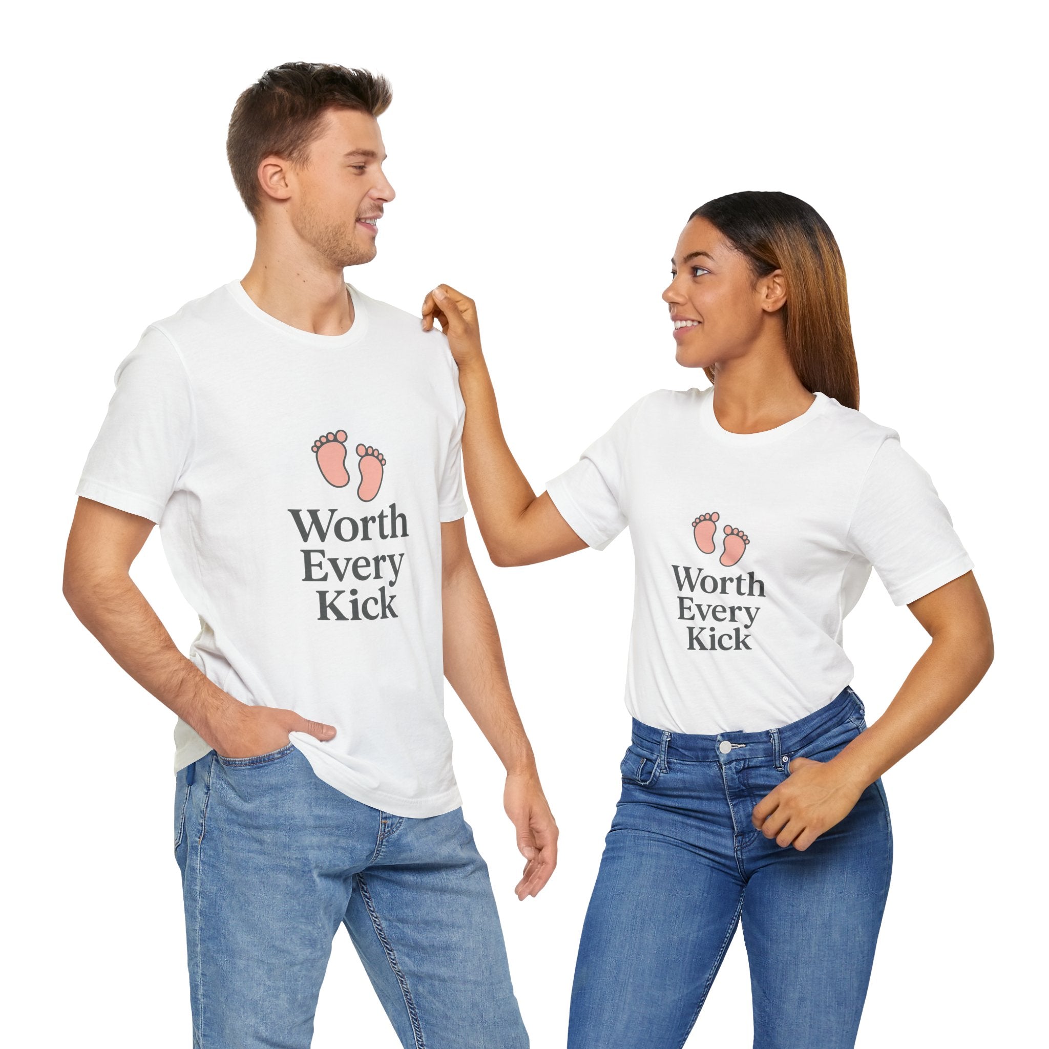 Cute Baby Footprints Tee | Worth Every Kick T-Shirt, Gift for New Parents, Baby Shower, Family Reunion, Unisex Casual Wear