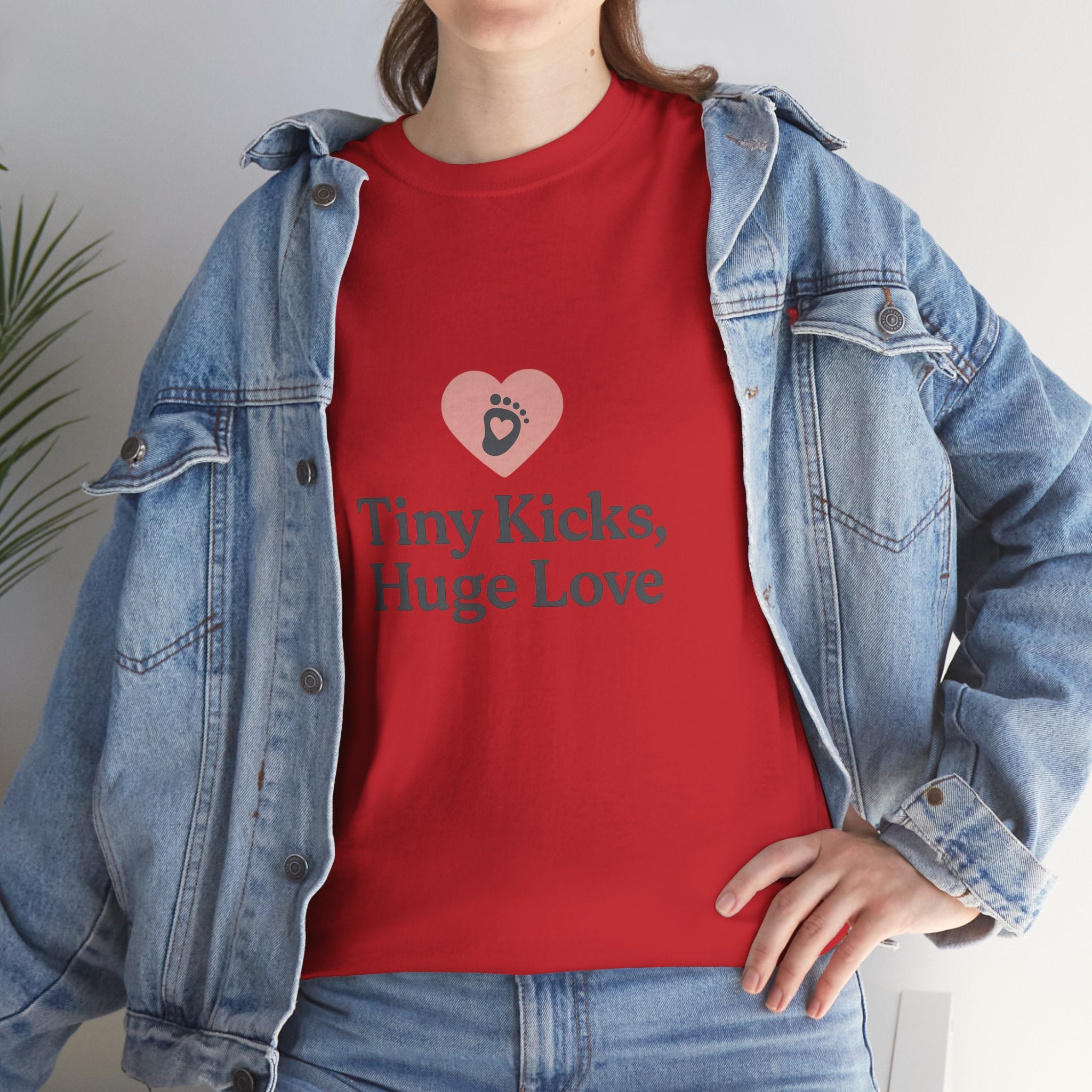 Unisex Heavy Cotton Tee - Tiny Kicks, Huge Love, Baby Shower Gift, Parenting Shirt, Cute Maternity Wear, New Mom Gift, Casual Everyday Tee