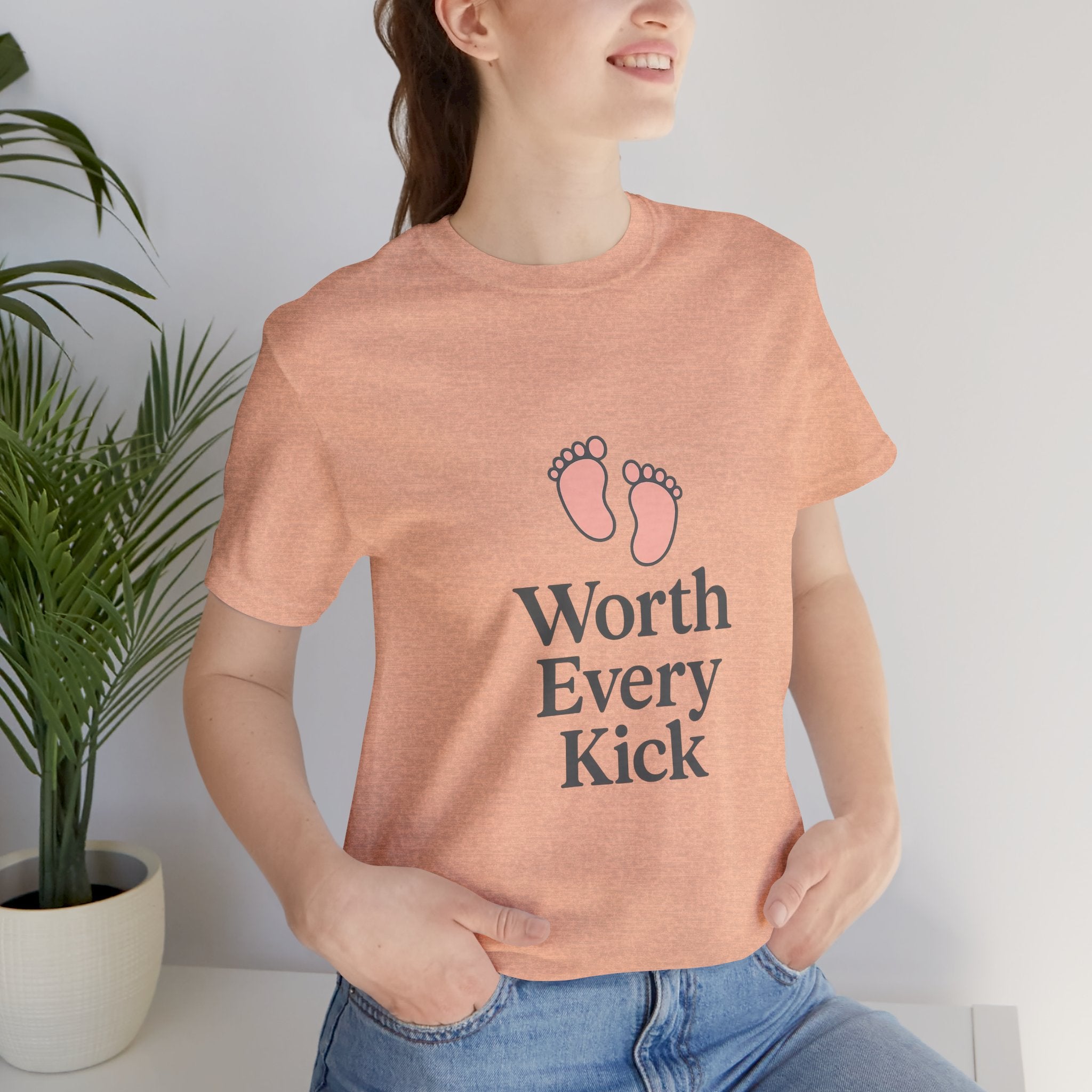 Cute Baby Footprints Tee | Worth Every Kick T-Shirt, Gift for New Parents, Baby Shower, Family Reunion, Unisex Casual Wear