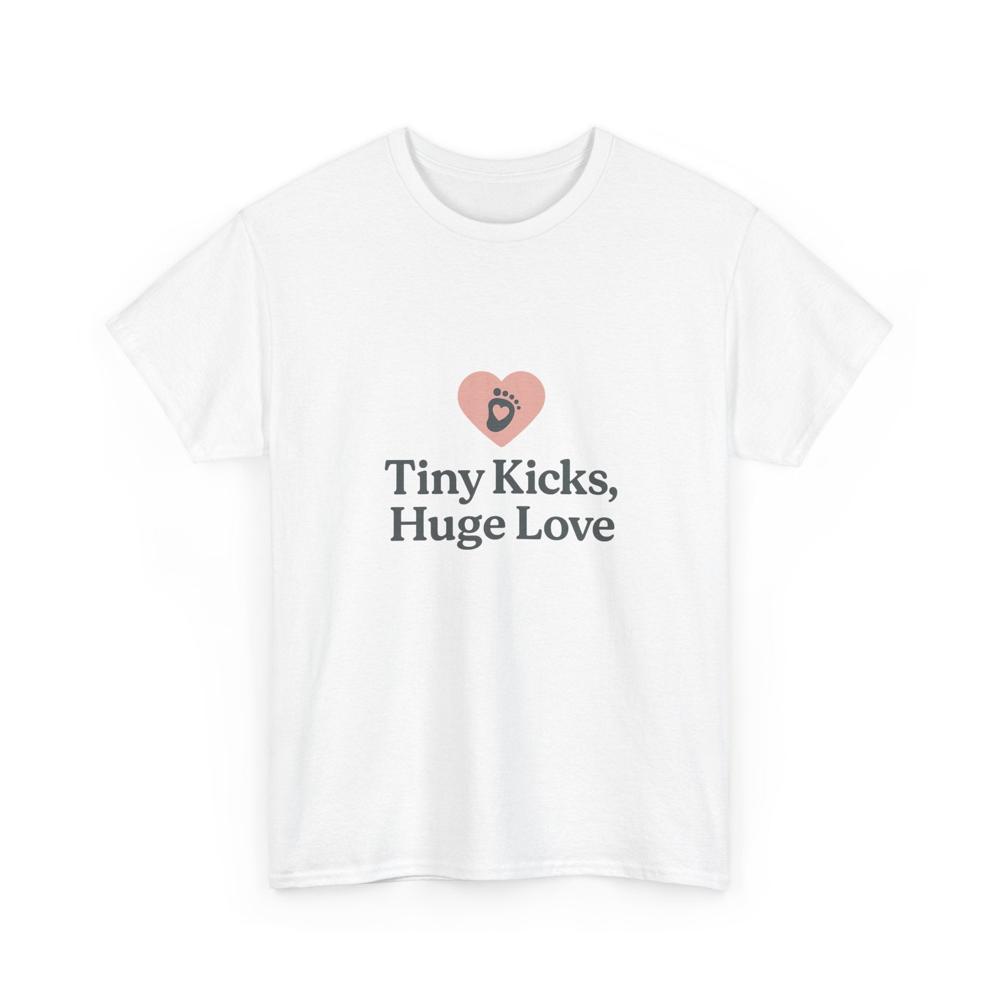 Unisex Heavy Cotton Tee - Tiny Kicks, Huge Love, Baby Shower Gift, Parenting Shirt, Cute Maternity Wear, New Mom Gift, Casual Everyday Tee