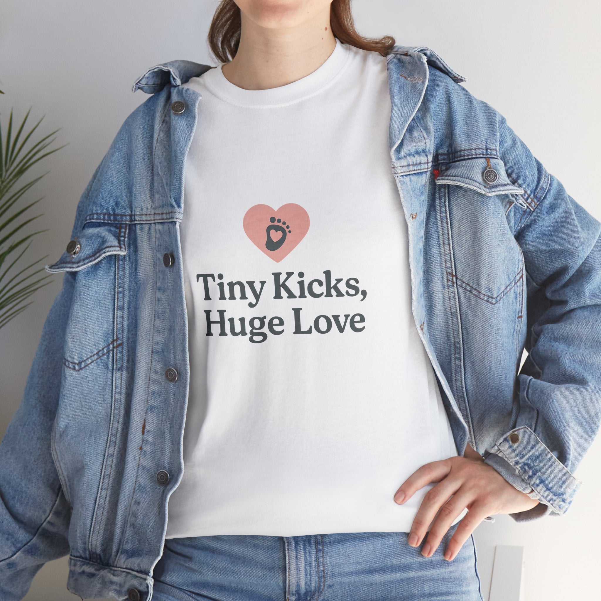 Unisex Heavy Cotton Tee - Tiny Kicks, Huge Love, Baby Shower Gift, Parenting Shirt, Cute Maternity Wear, New Mom Gift, Casual Everyday Tee