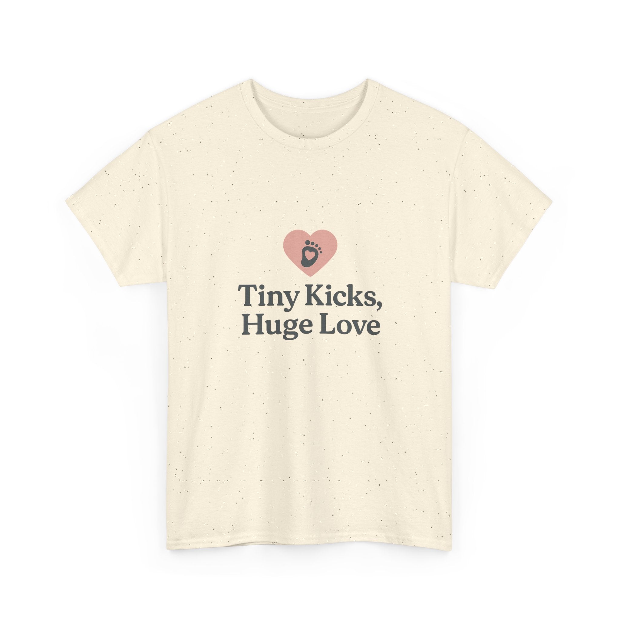 Unisex Heavy Cotton Tee - Tiny Kicks, Huge Love, Baby Shower Gift, Parenting Shirt, Cute Maternity Wear, New Mom Gift, Casual Everyday Tee
