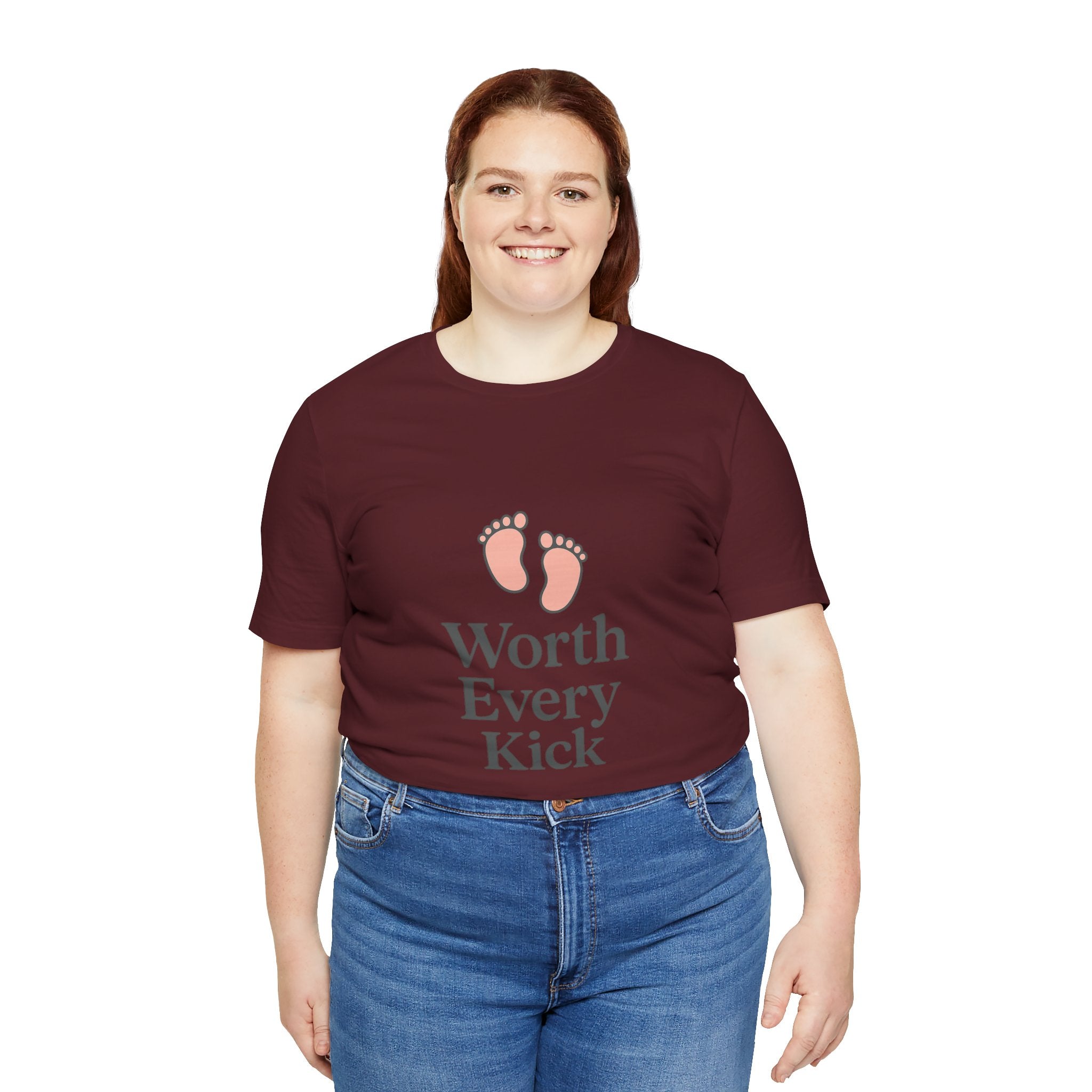 Cute Baby Footprints Tee | Worth Every Kick T-Shirt, Gift for New Parents, Baby Shower, Family Reunion, Unisex Casual Wear