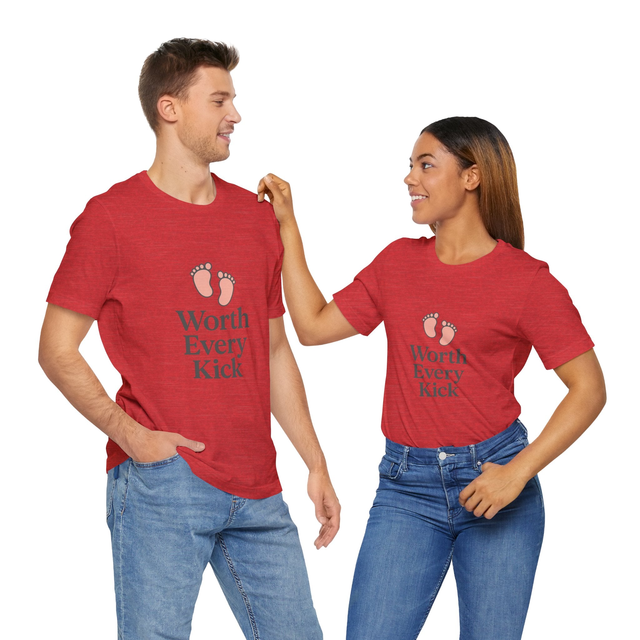 Cute Baby Footprints Tee | Worth Every Kick T-Shirt, Gift for New Parents, Baby Shower, Family Reunion, Unisex Casual Wear