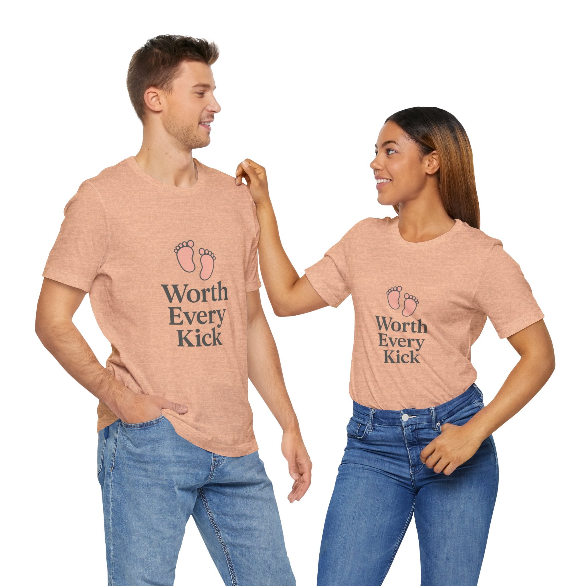 Cute Baby Footprints Tee | Worth Every Kick T-Shirt, Gift for New Parents, Baby Shower, Family Reunion, Unisex Casual Wear