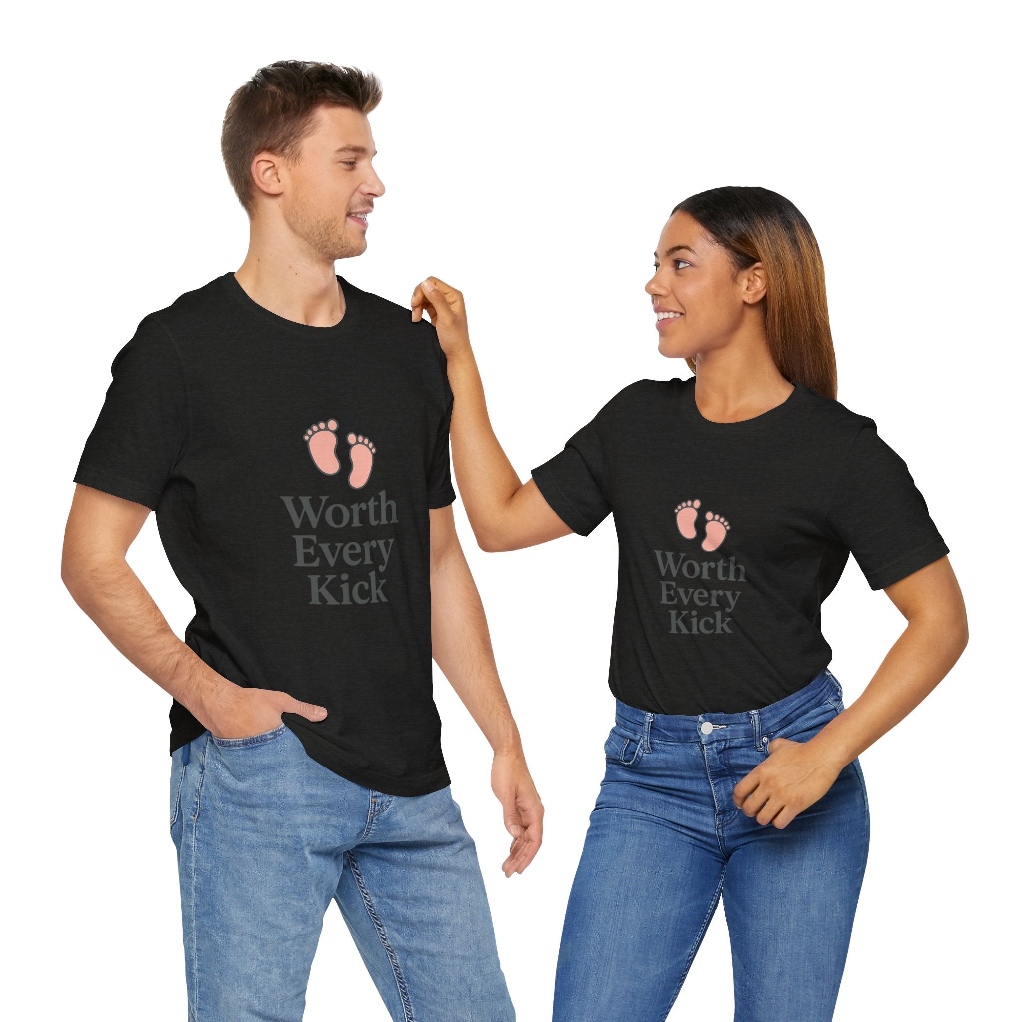 Cute Baby Footprints Tee | Worth Every Kick T-Shirt, Gift for New Parents, Baby Shower, Family Reunion, Unisex Casual Wear