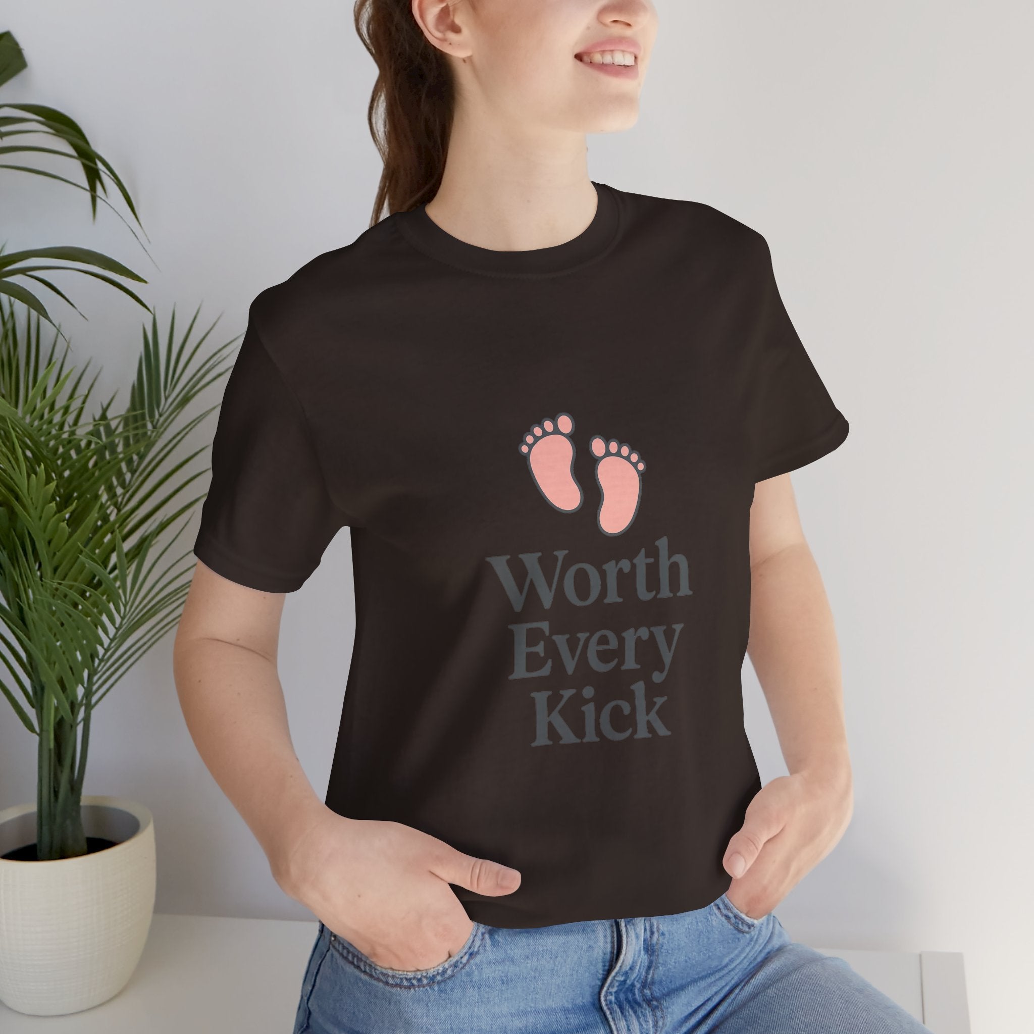 Cute Baby Footprints Tee | Worth Every Kick T-Shirt, Gift for New Parents, Baby Shower, Family Reunion, Unisex Casual Wear