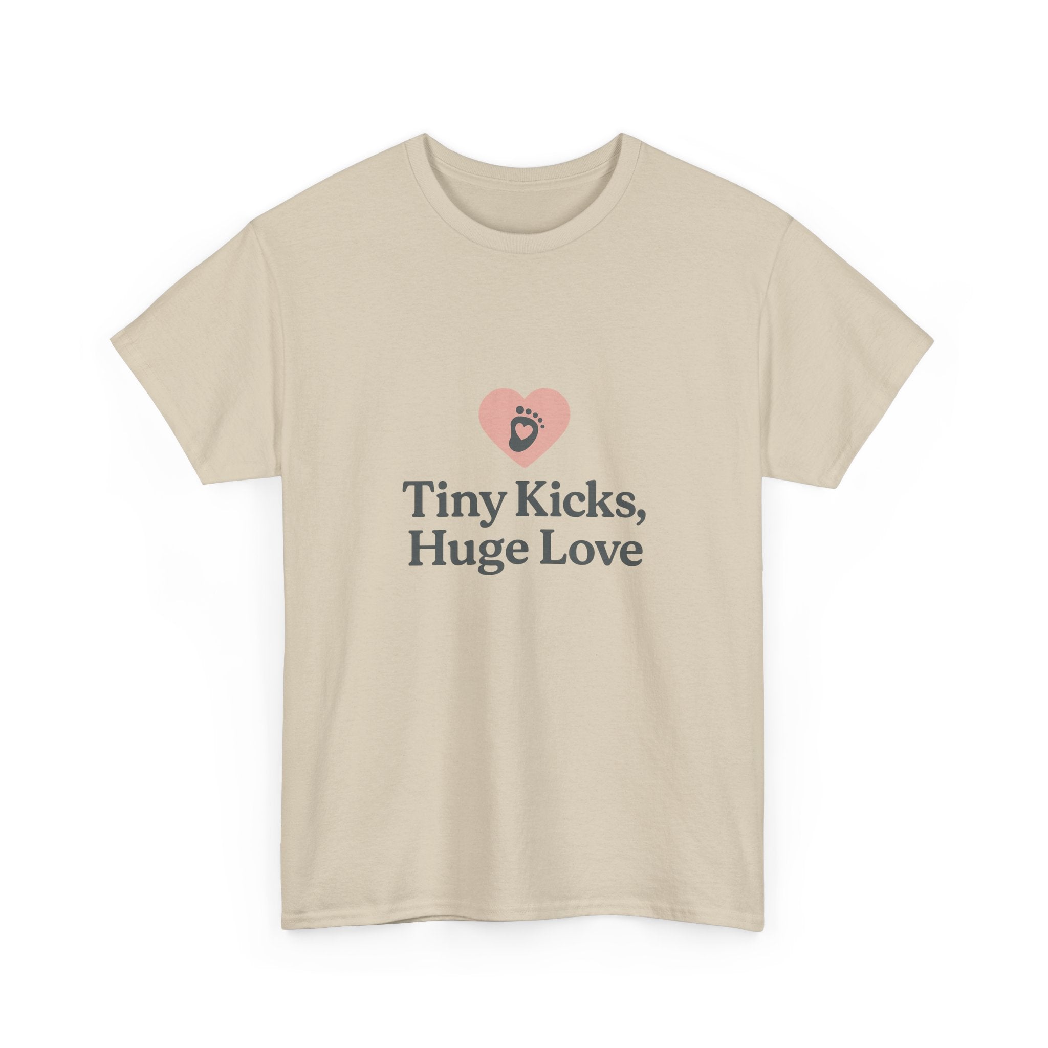 Unisex Heavy Cotton Tee - Tiny Kicks, Huge Love, Baby Shower Gift, Parenting Shirt, Cute Maternity Wear, New Mom Gift, Casual Everyday Tee