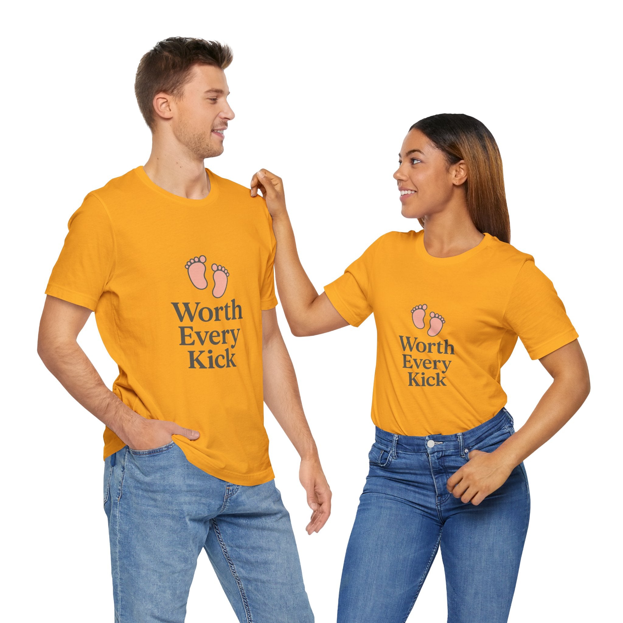 Cute Baby Footprints Tee | Worth Every Kick T-Shirt, Gift for New Parents, Baby Shower, Family Reunion, Unisex Casual Wear