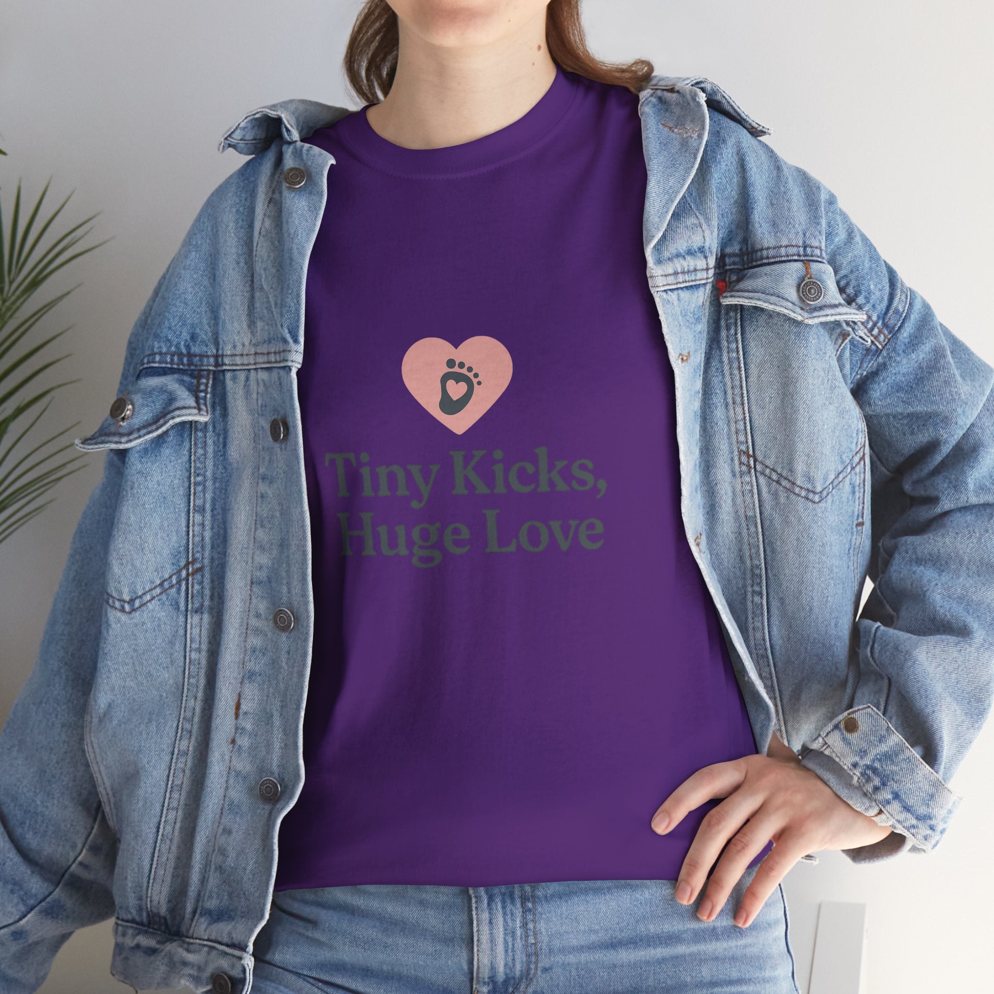 Unisex Heavy Cotton Tee - Tiny Kicks, Huge Love, Baby Shower Gift, Parenting Shirt, Cute Maternity Wear, New Mom Gift, Casual Everyday Tee