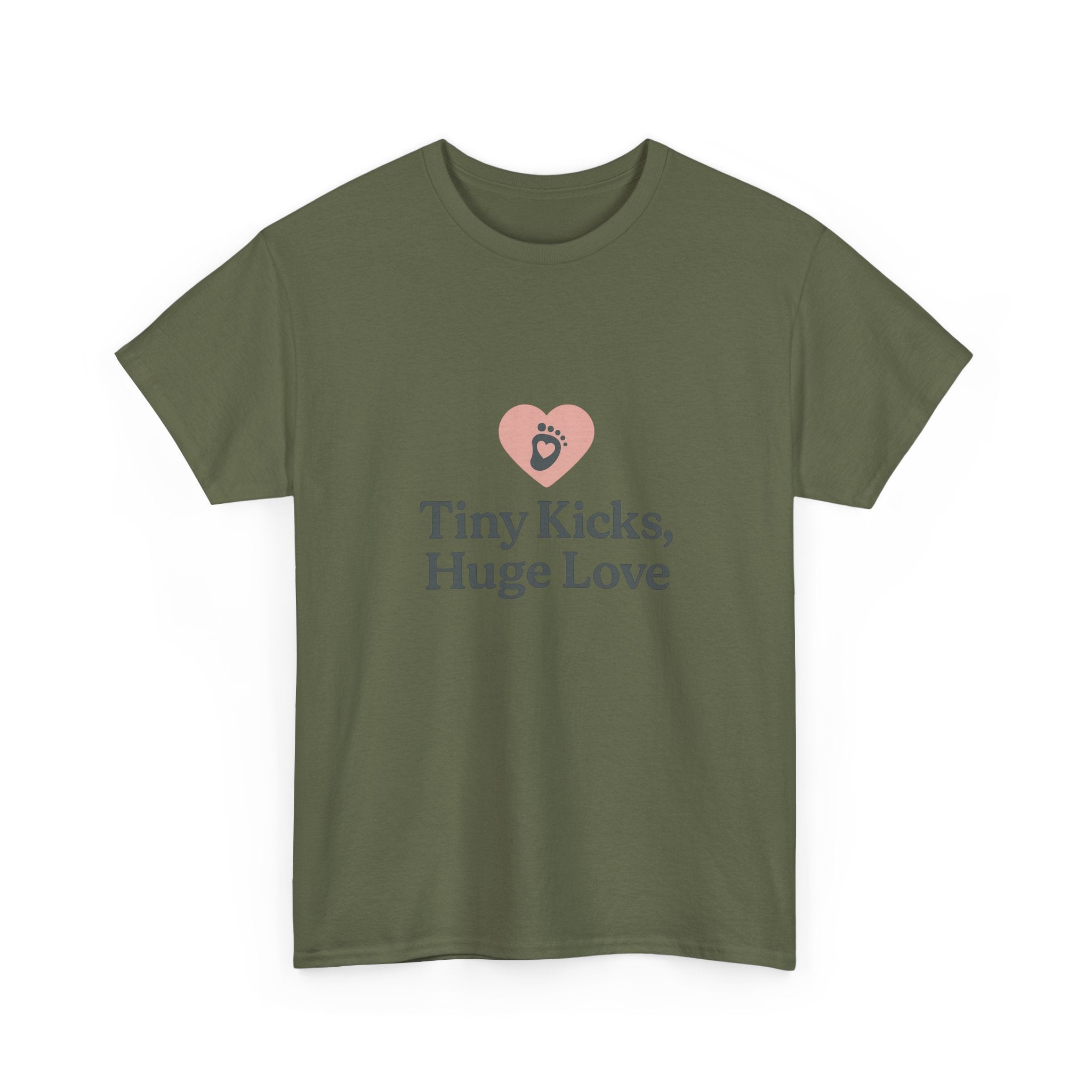 Unisex Heavy Cotton Tee - Tiny Kicks, Huge Love, Baby Shower Gift, Parenting Shirt, Cute Maternity Wear, New Mom Gift, Casual Everyday Tee