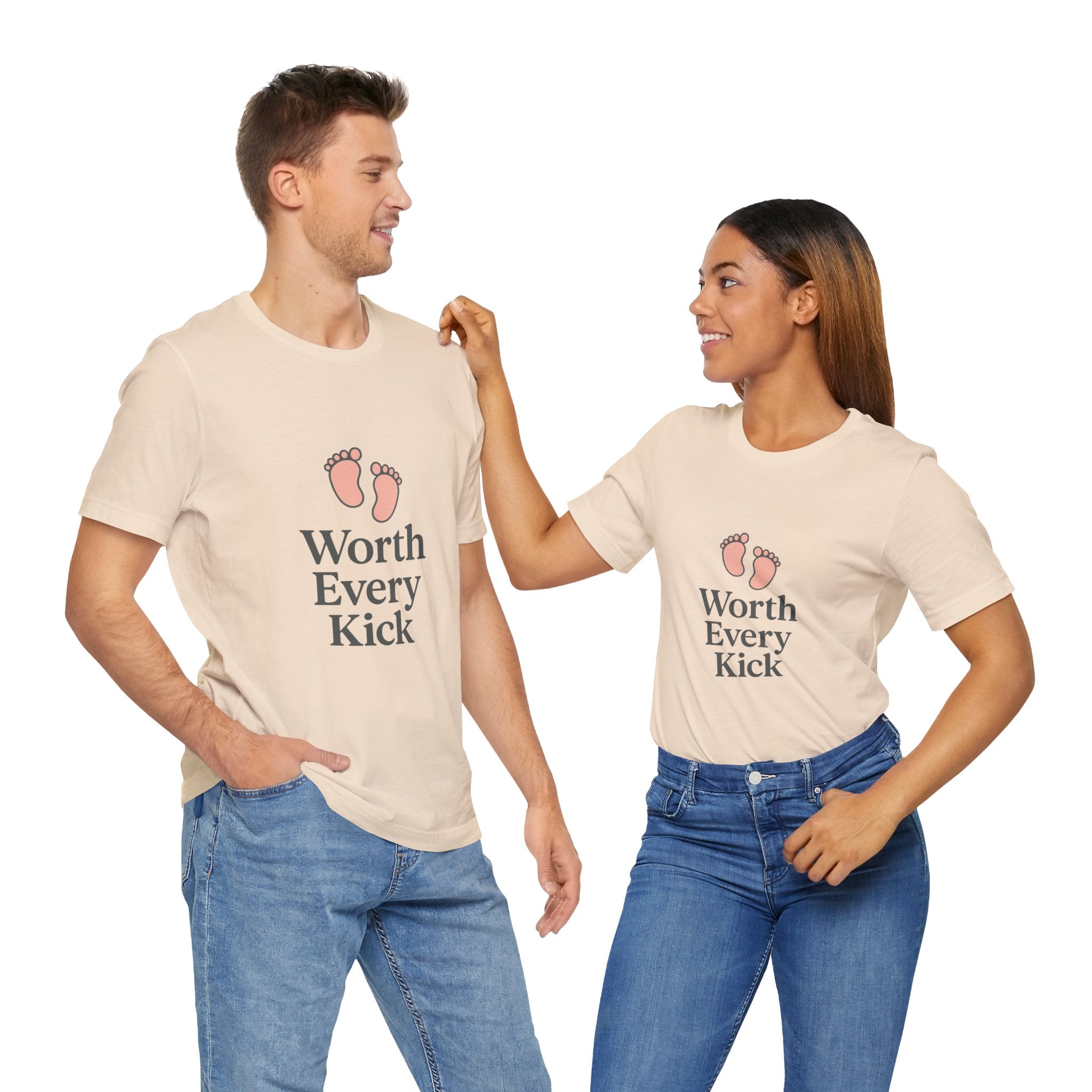 Cute Baby Footprints Tee | Worth Every Kick T-Shirt, Gift for New Parents, Baby Shower, Family Reunion, Unisex Casual Wear