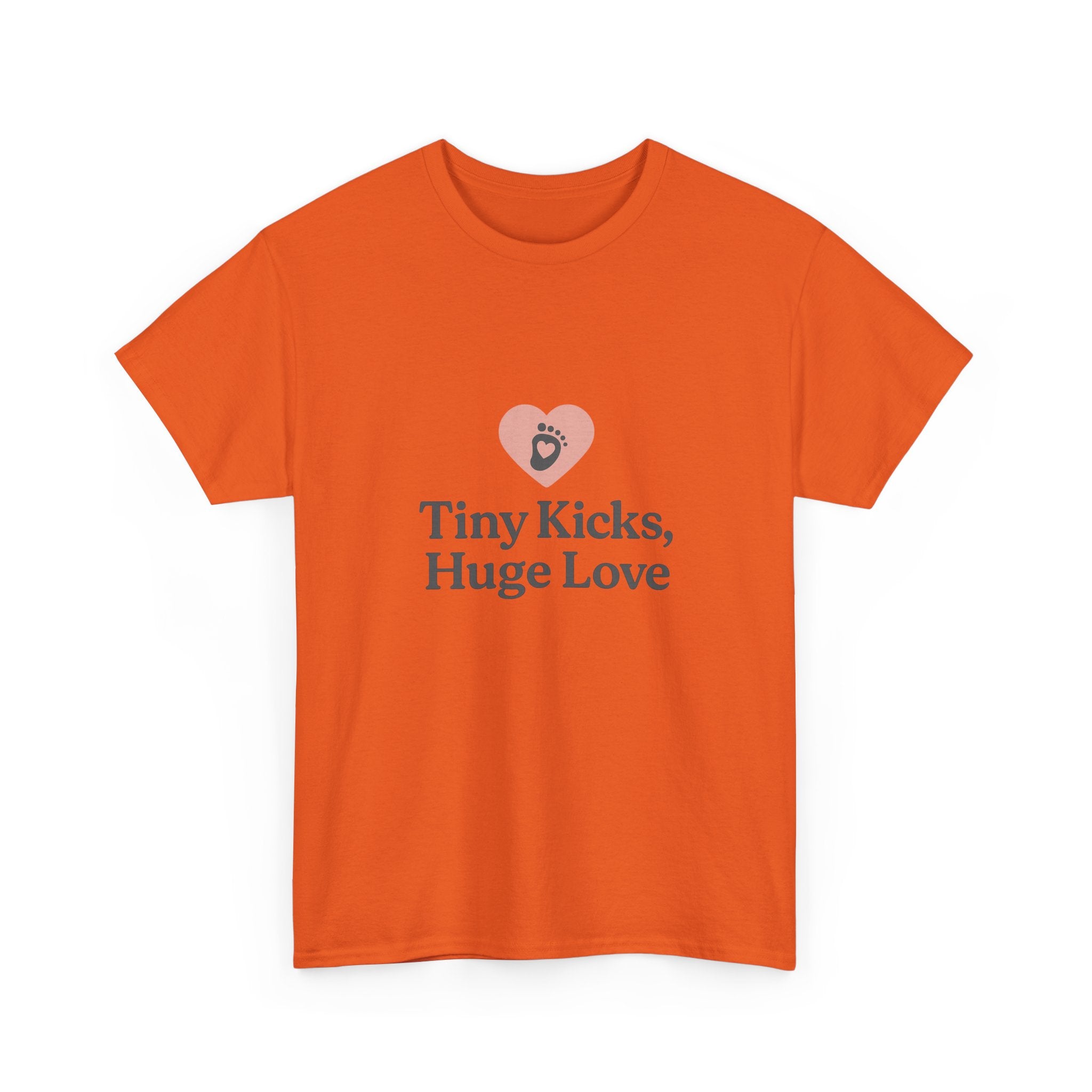 Unisex Heavy Cotton Tee - Tiny Kicks, Huge Love, Baby Shower Gift, Parenting Shirt, Cute Maternity Wear, New Mom Gift, Casual Everyday Tee