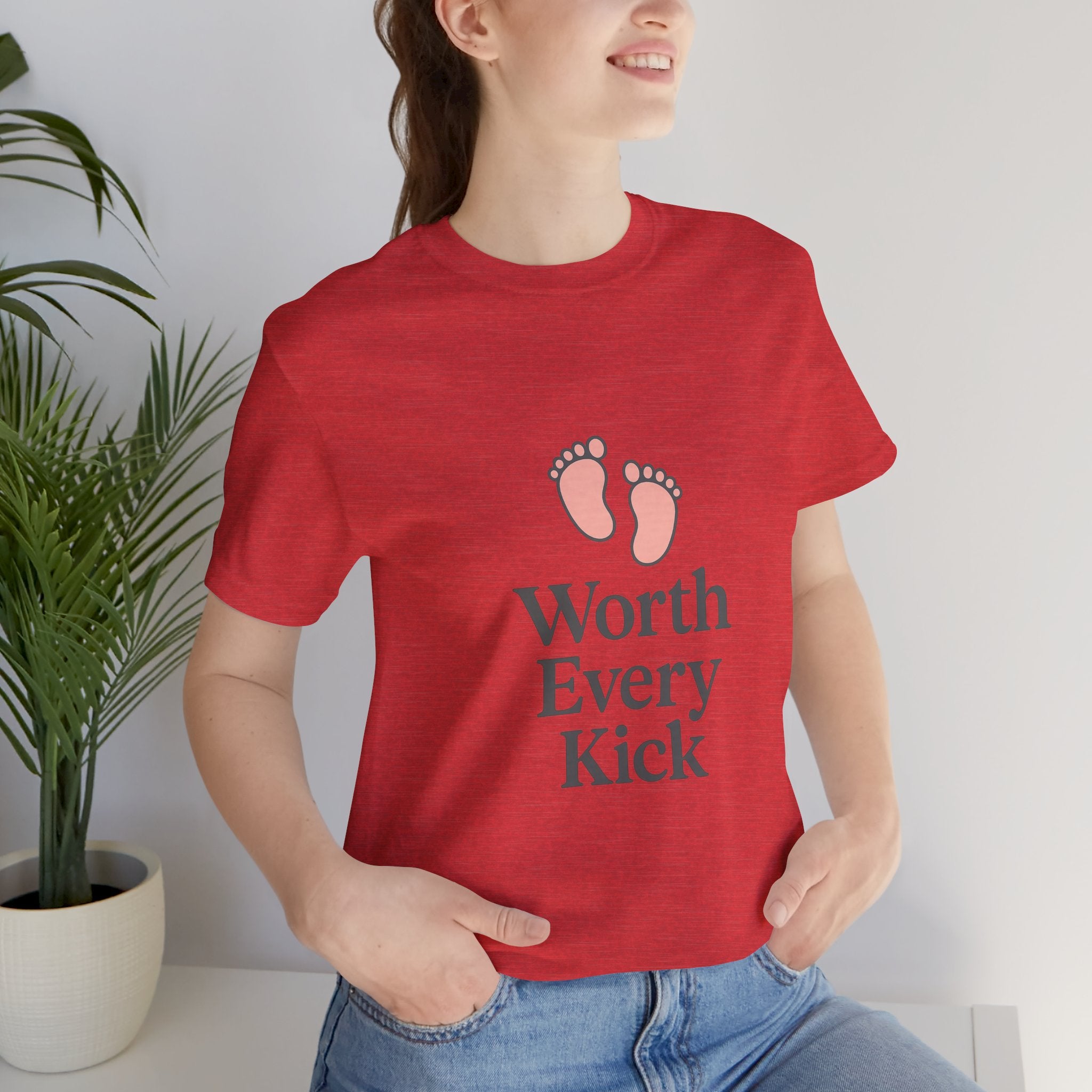 Cute Baby Footprints Tee | Worth Every Kick T-Shirt, Gift for New Parents, Baby Shower, Family Reunion, Unisex Casual Wear