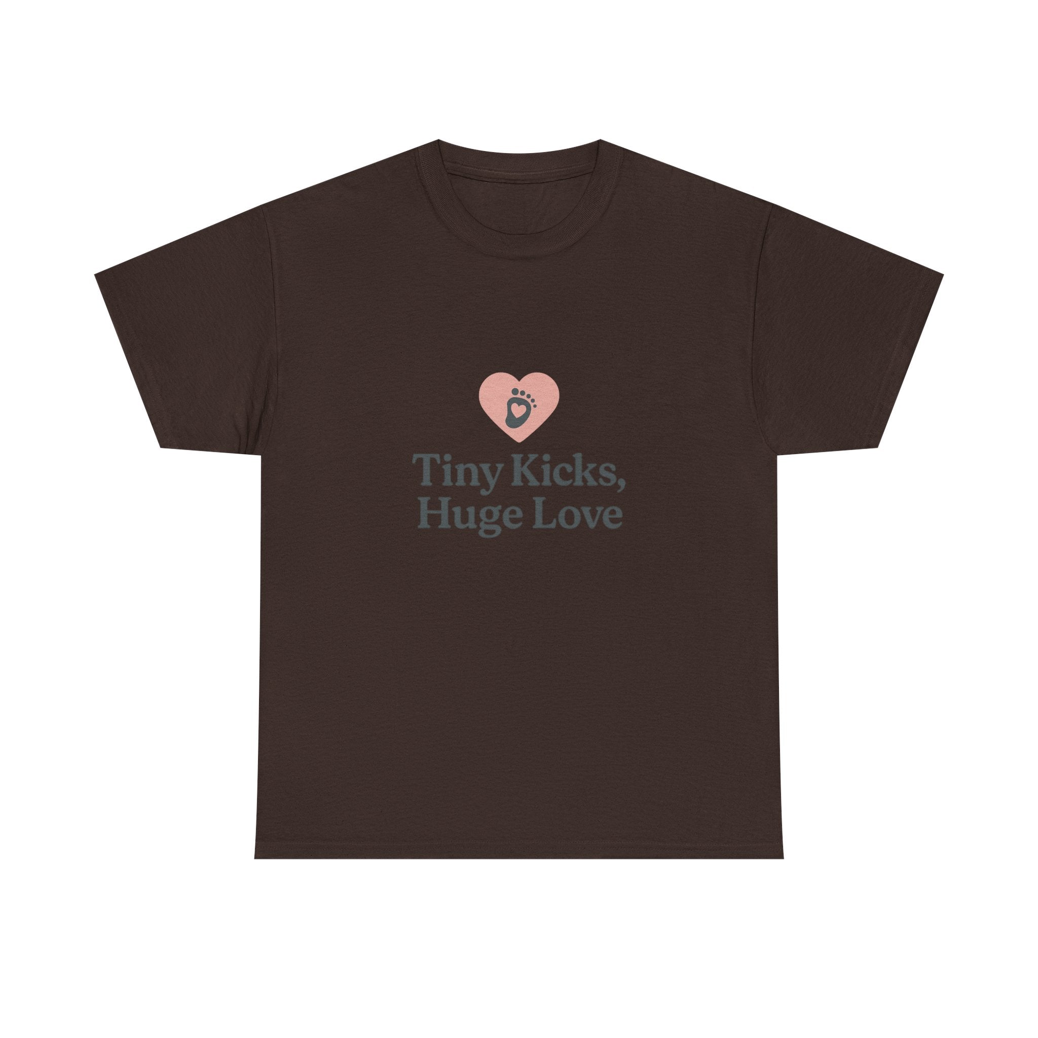 Unisex Heavy Cotton Tee - Tiny Kicks, Huge Love, Baby Shower Gift, Parenting Shirt, Cute Maternity Wear, New Mom Gift, Casual Everyday Tee