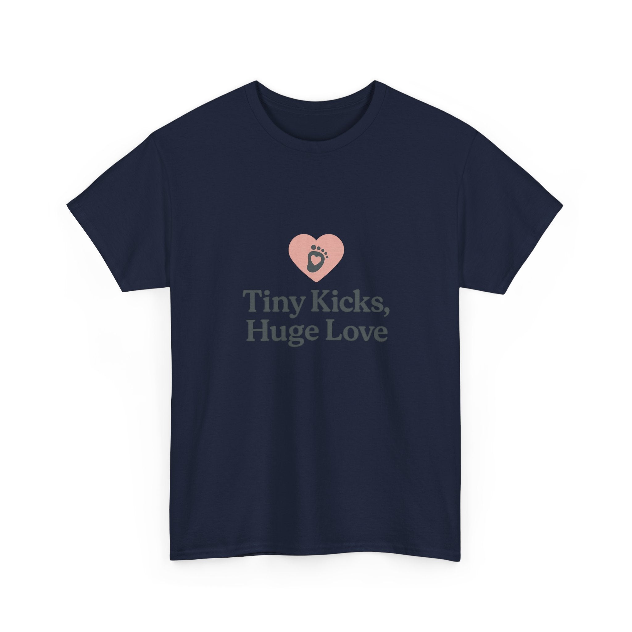 Unisex Heavy Cotton Tee - Tiny Kicks, Huge Love, Baby Shower Gift, Parenting Shirt, Cute Maternity Wear, New Mom Gift, Casual Everyday Tee